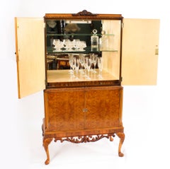 Vintage Burr Walnut Cocktail Cabinet Drinks Dry Bar, Mid-20th Century