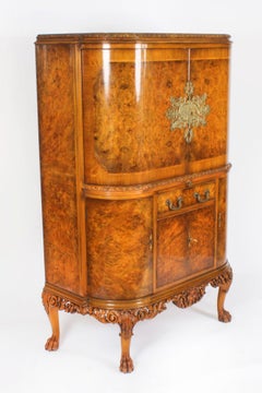 Vintage Burr Walnut Cocktail Cabinet Drinks Dry Bar Mid 20th Century