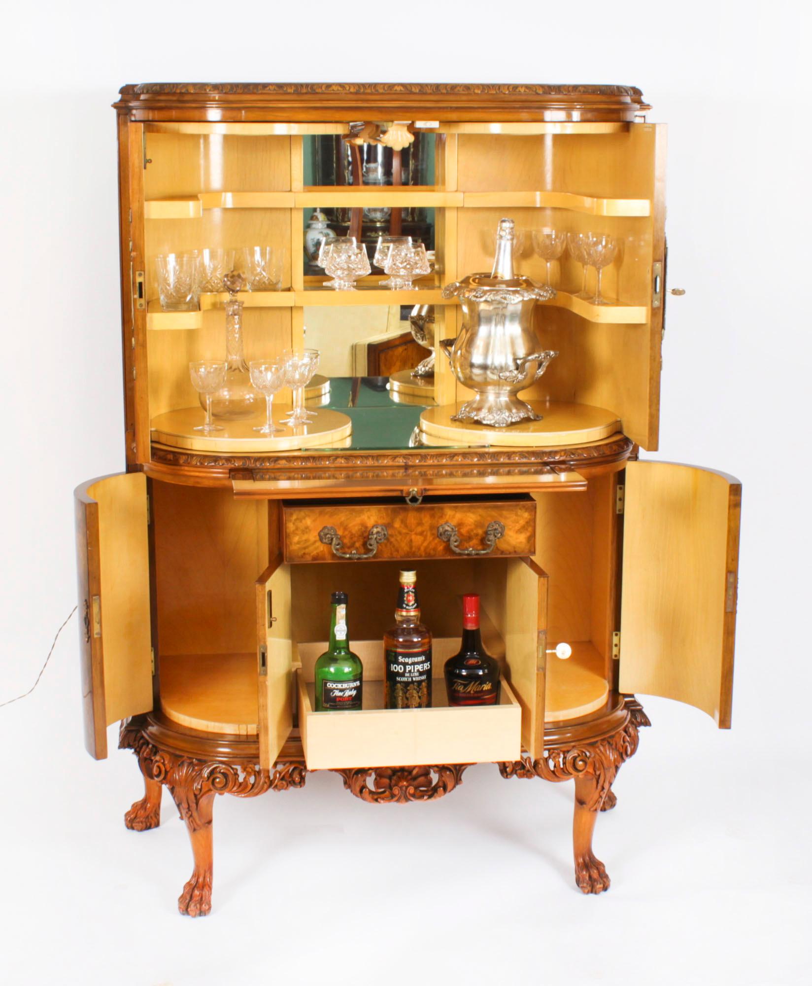 Vintage Burr Walnut Cocktail Cabinet Drinks Dry Bar Mid 20th Century 1