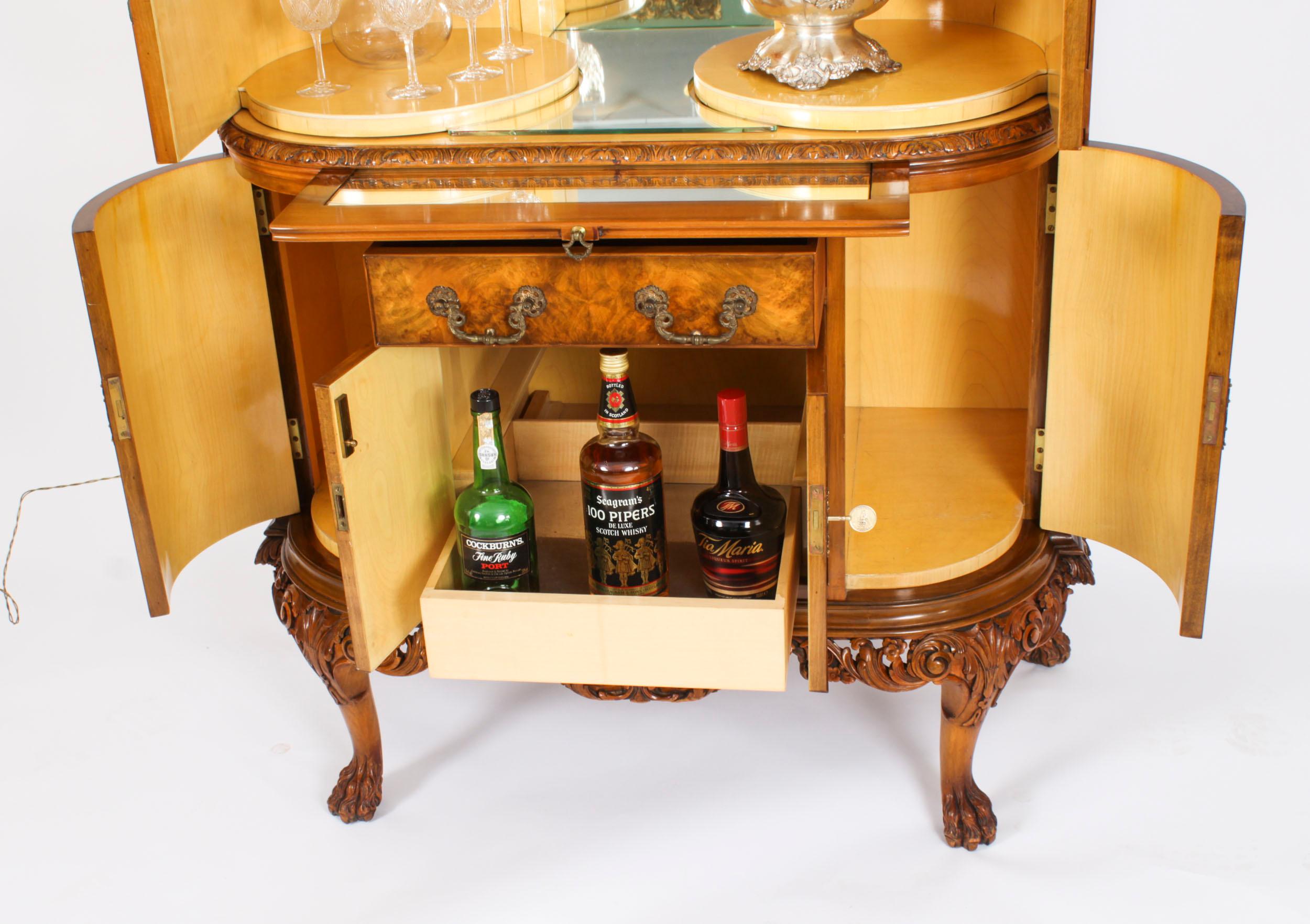 Vintage Burr Walnut Cocktail Cabinet Drinks Dry Bar Mid 20th Century 3