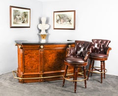 Vintage Burr Walnut Cocktail Drinks Bar Dry Bar Cabinet & Pair Stools 20th C