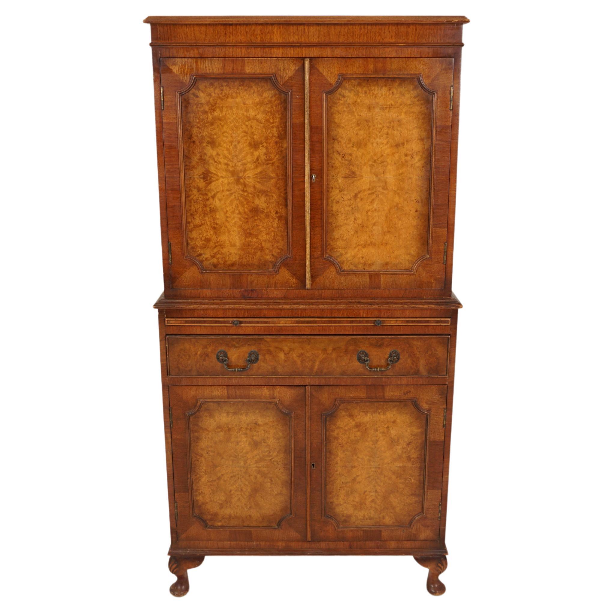 Vintage Burr Walnut Cocktail Drinks Cabinet, Scotland 1930, H396