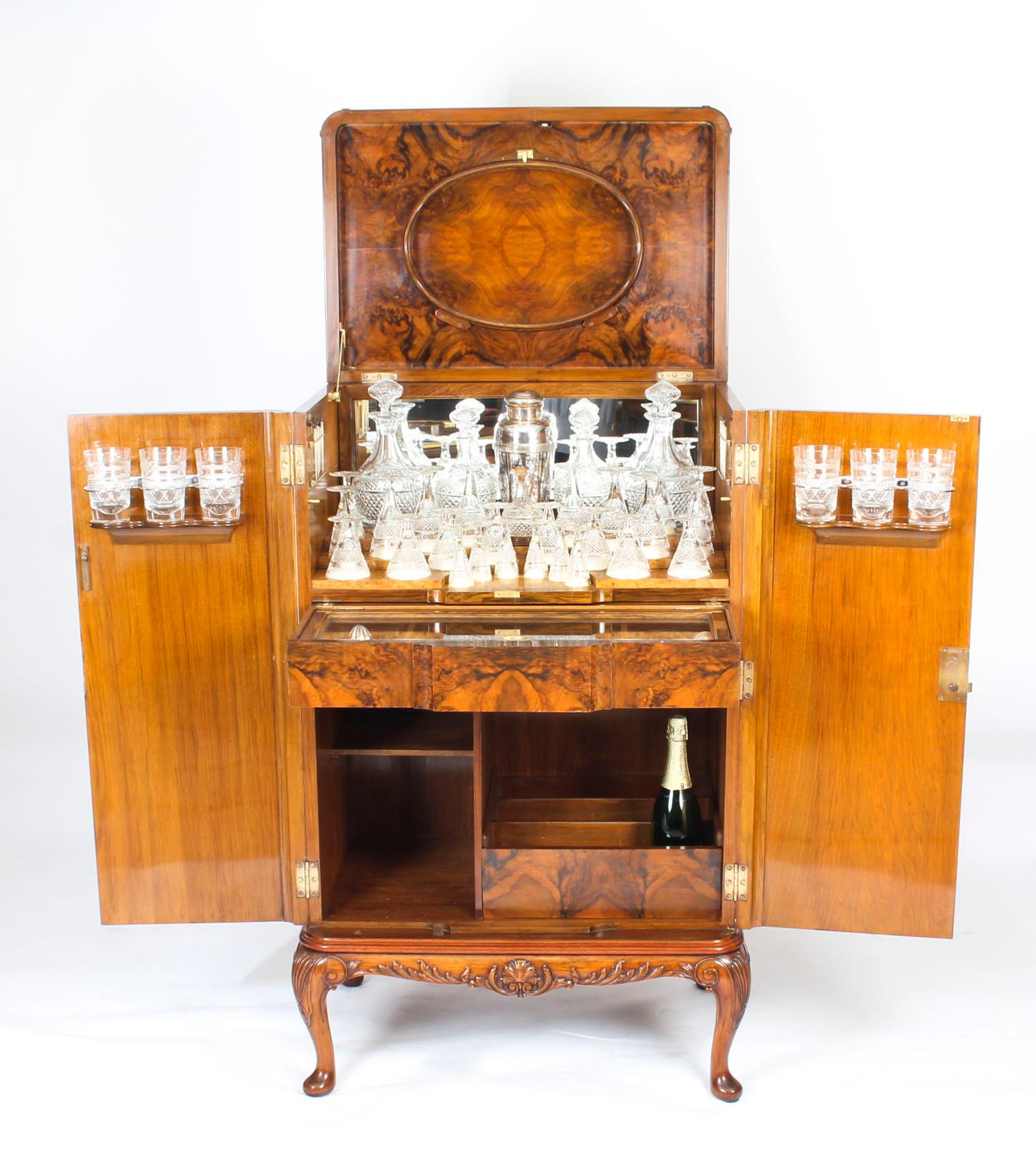 Vintage Burr Walnut Cocktail Drinks Dry Bar Cabinet Harrods, Mid-20th Century 1