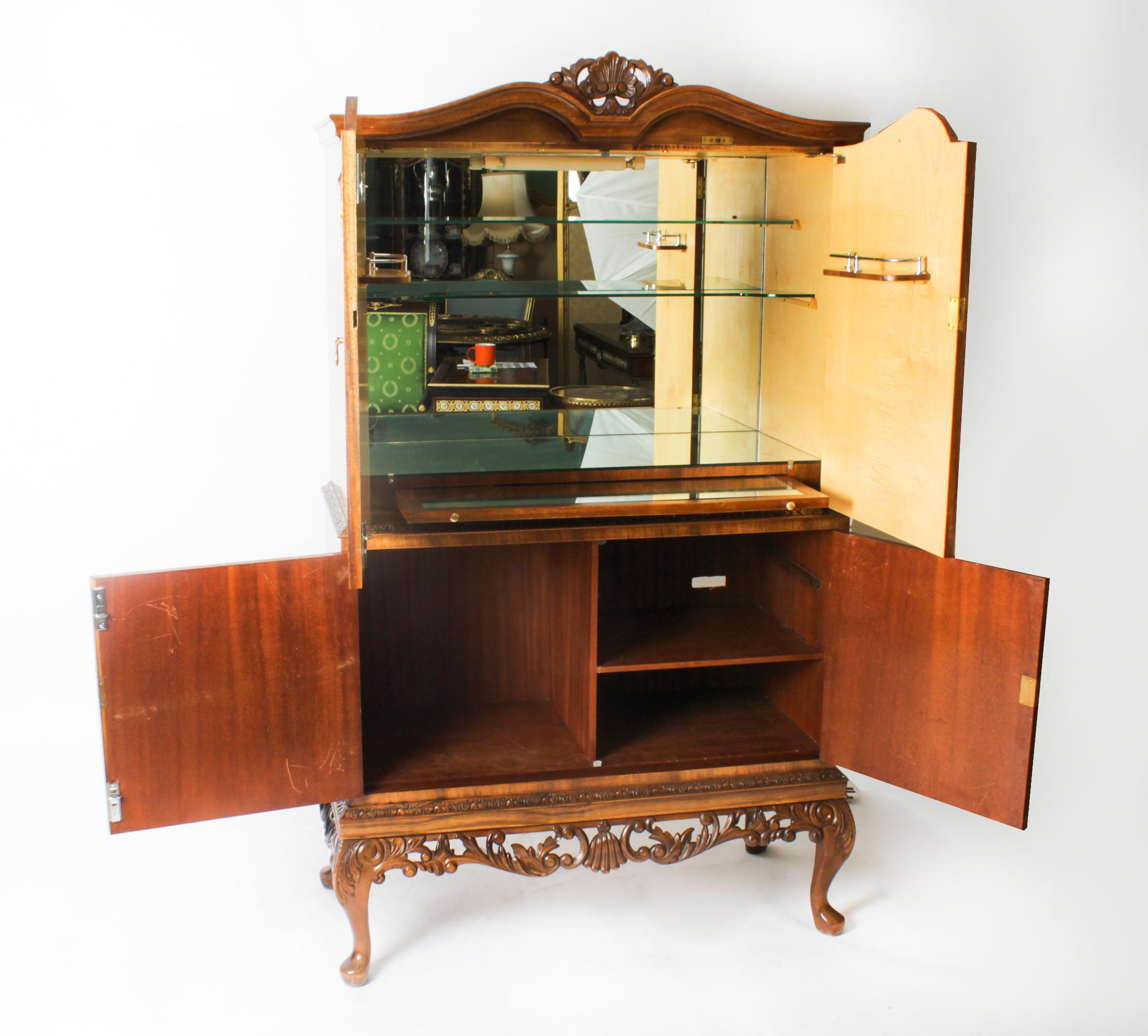 Vintage Burr Walnut Cocktail Drinks Dry Bar Cabinet Mid 20th C 9