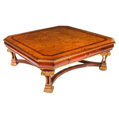Vintage Burr Walnut Coffee Table With Four Drawers Mid 20th C 130x130cm
