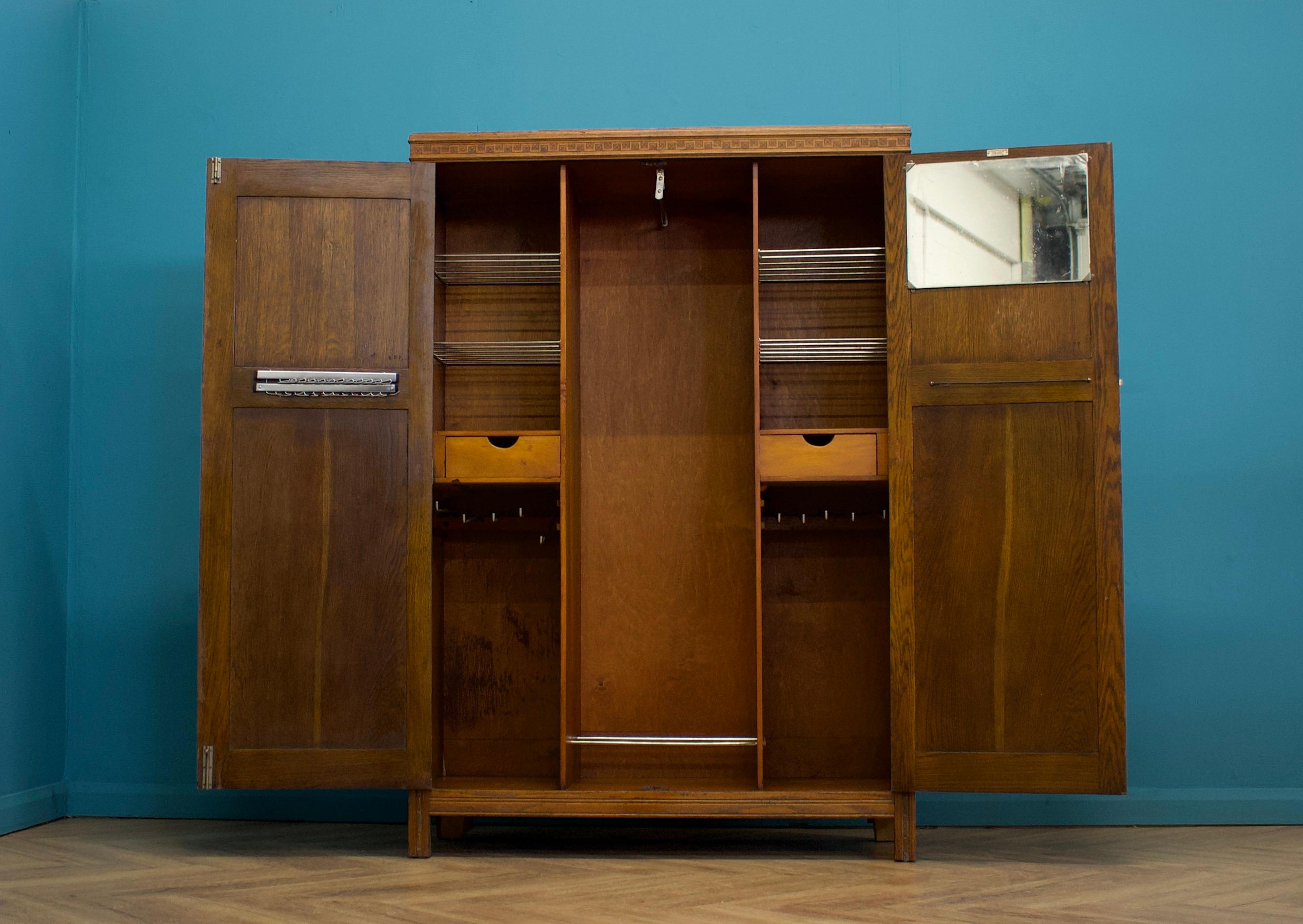 Art Deco Vintage Burr Walnut Compactum Wardrobe from Harris Lebus, 1930s