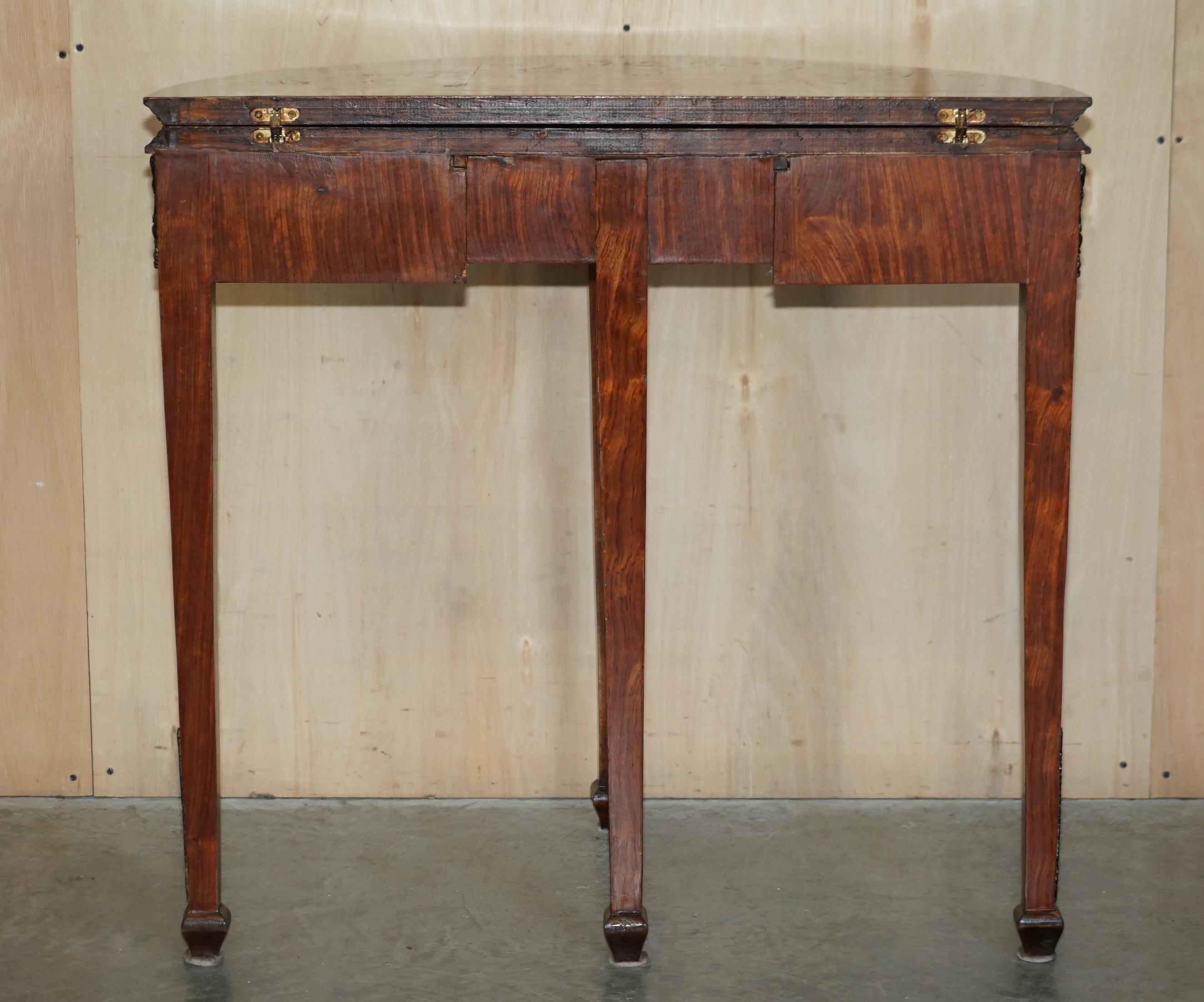 Vintage Burr Walnut Console Games Demi Lune Card Table Unfolds Lovely Timber For Sale 5