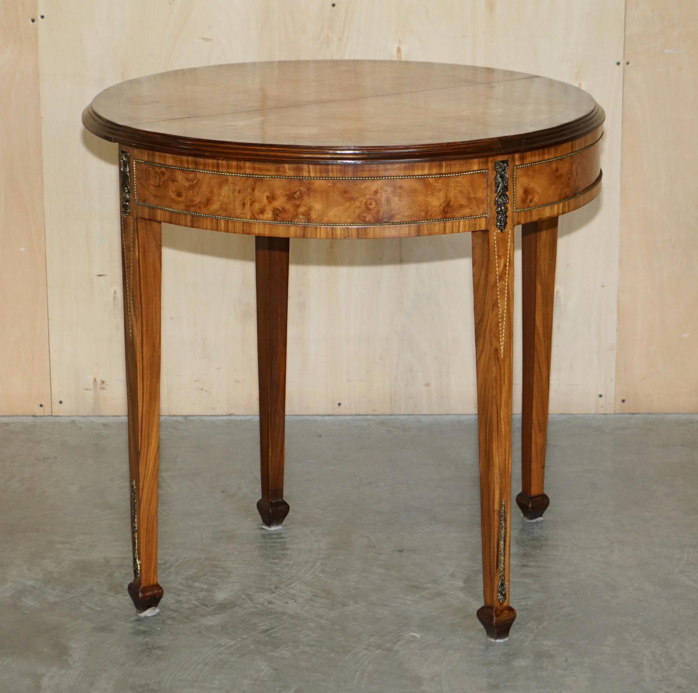 Vintage Burr Walnut Console Games Demi Lune Card Table Unfolds Lovely Timber For Sale 6