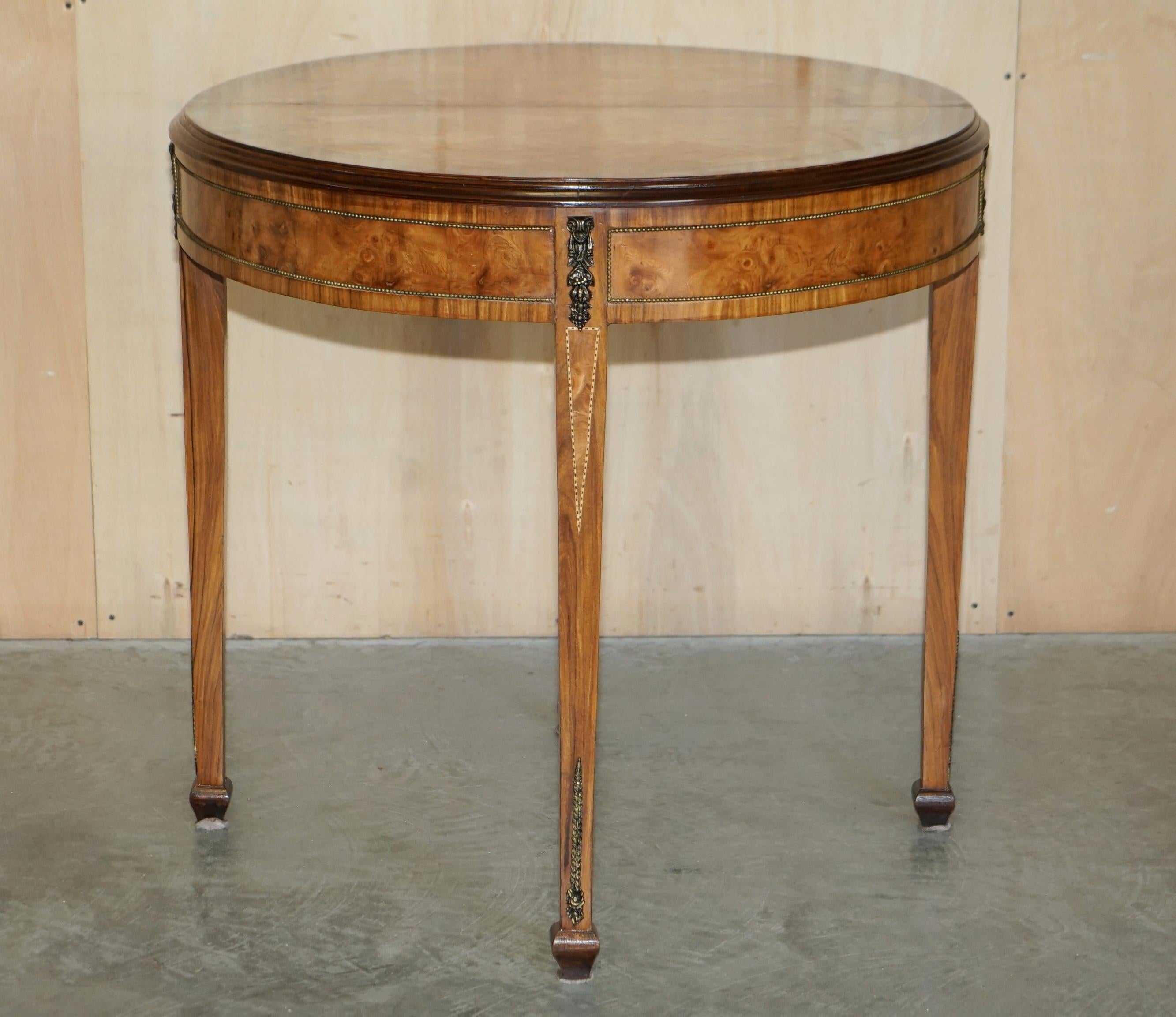 Vintage Burr Walnut Console Games Demi Lune Card Table Unfolds Lovely Timber For Sale 7