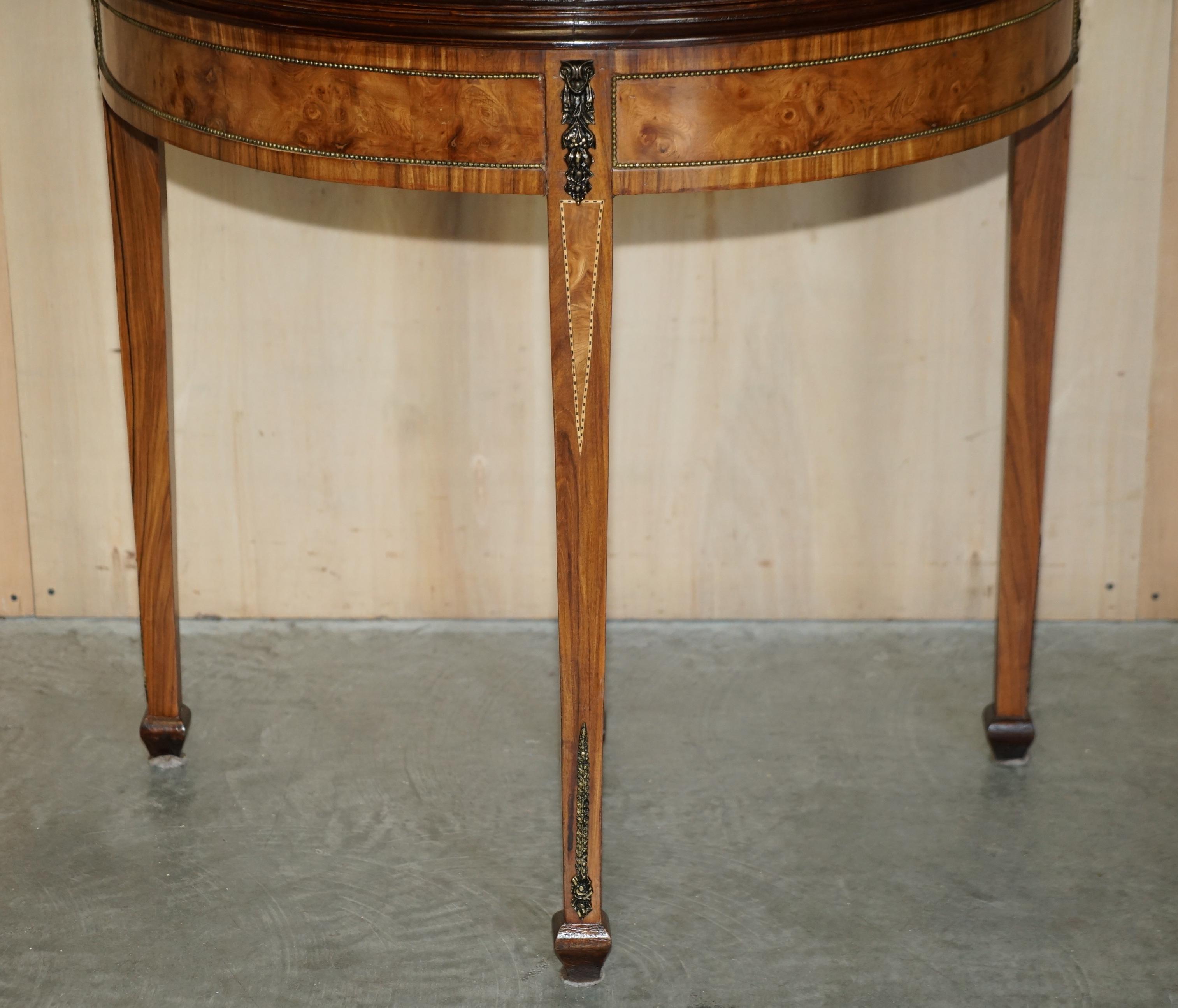 Hand-Crafted Vintage Burr Walnut Console Games Demi Lune Card Table Unfolds Lovely Timber For Sale