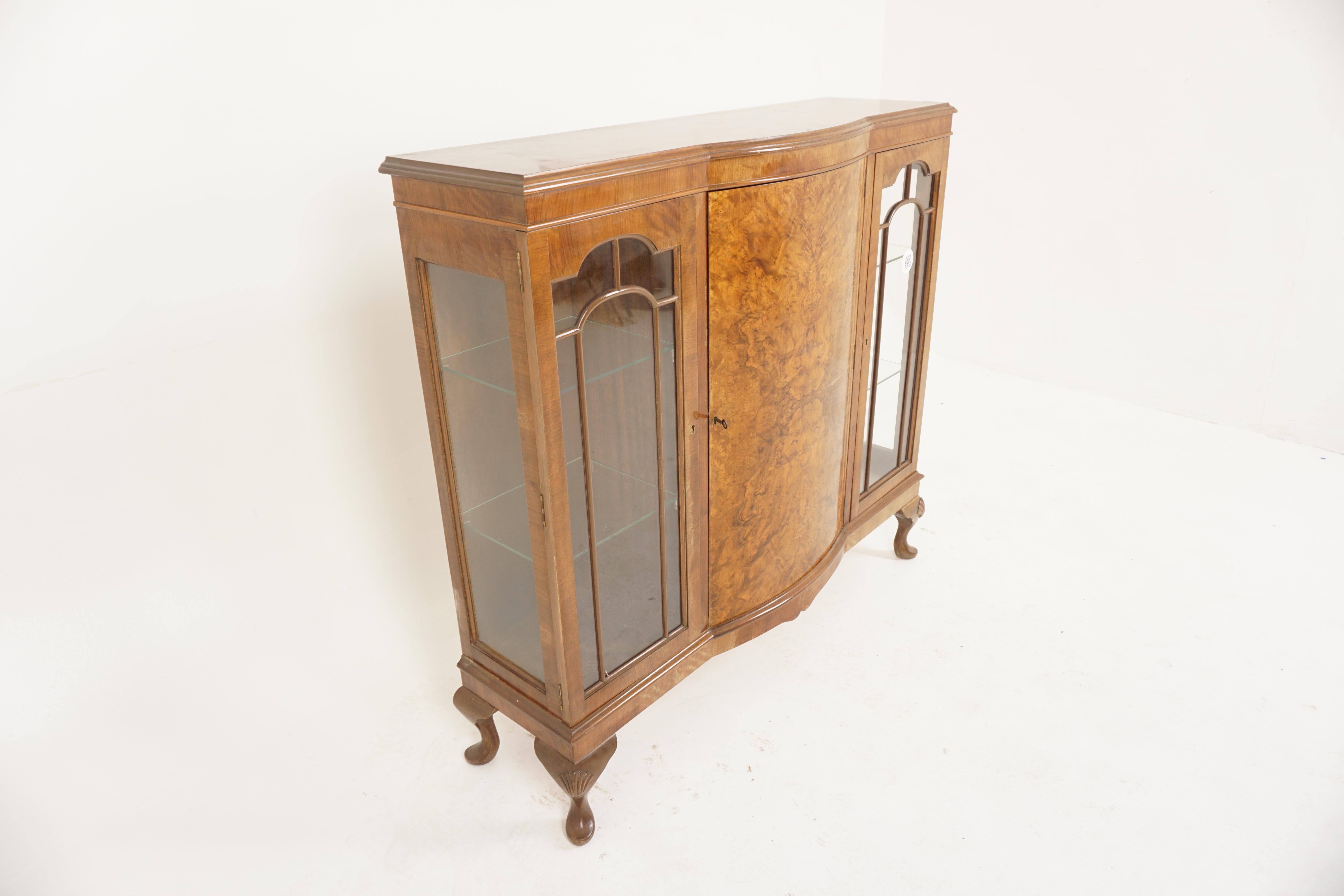 Scottish Vintage Burr Walnut Display Cabinet, China Cabinet, Scotland 1930, H798