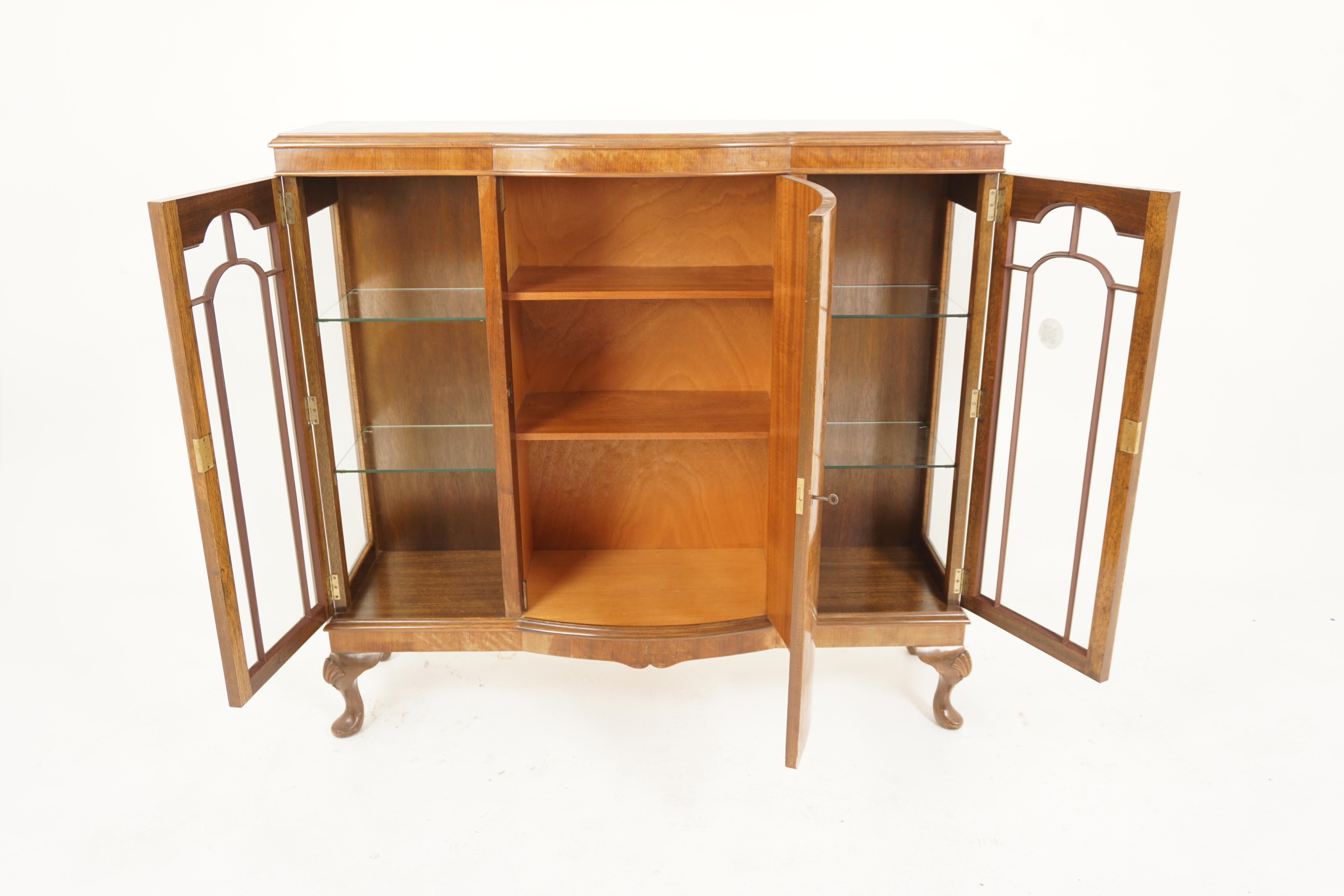 Vintage Burr Walnut Display Cabinet, China Cabinet, Scotland 1930, H798 In Good Condition In Vancouver, BC
