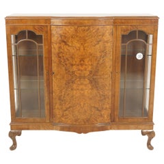 Vintage Burr Walnut Display Cabinet, China Cabinet, Scotland 1930, H798