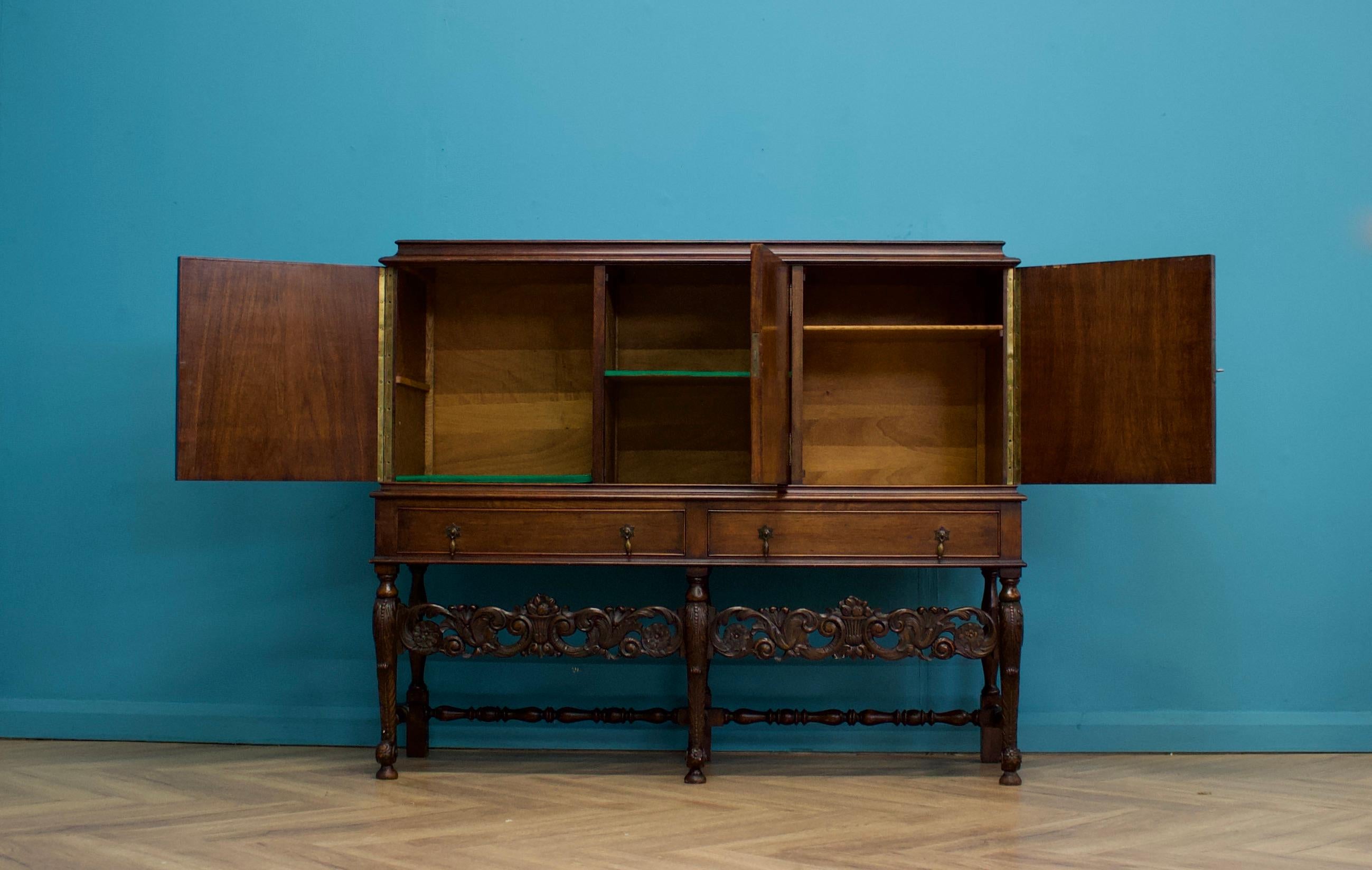20th Century Vintage Burr Walnut Drinks Cabinet, 1920s