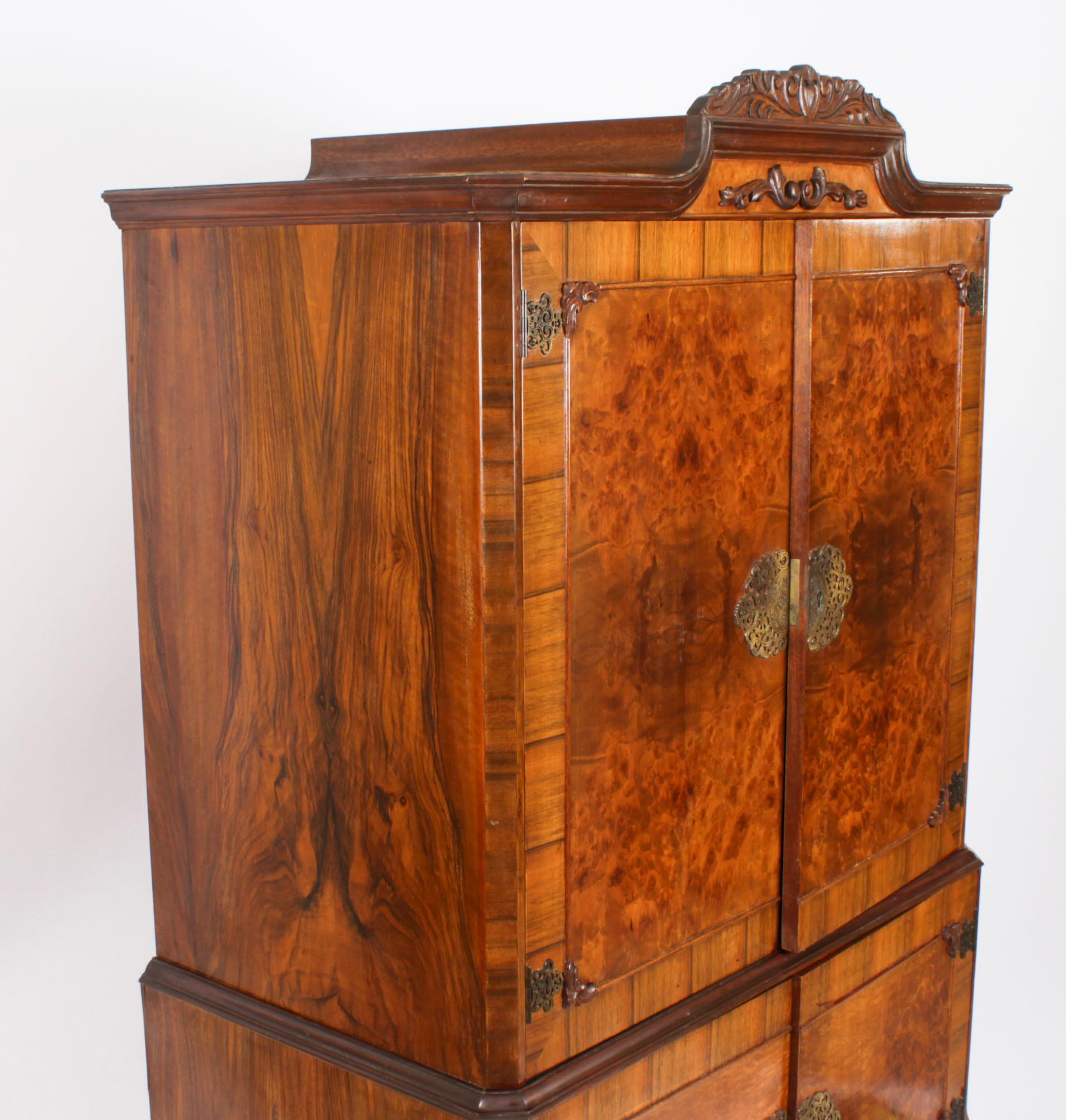 Vintage Burr Walnut Dry Bar Cocktail Cabinet Drinks Mid 20th Century For Sale 11