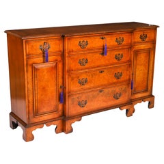 Vintage Burr Walnut Four Drawer Sideboard Credenza 20th Century