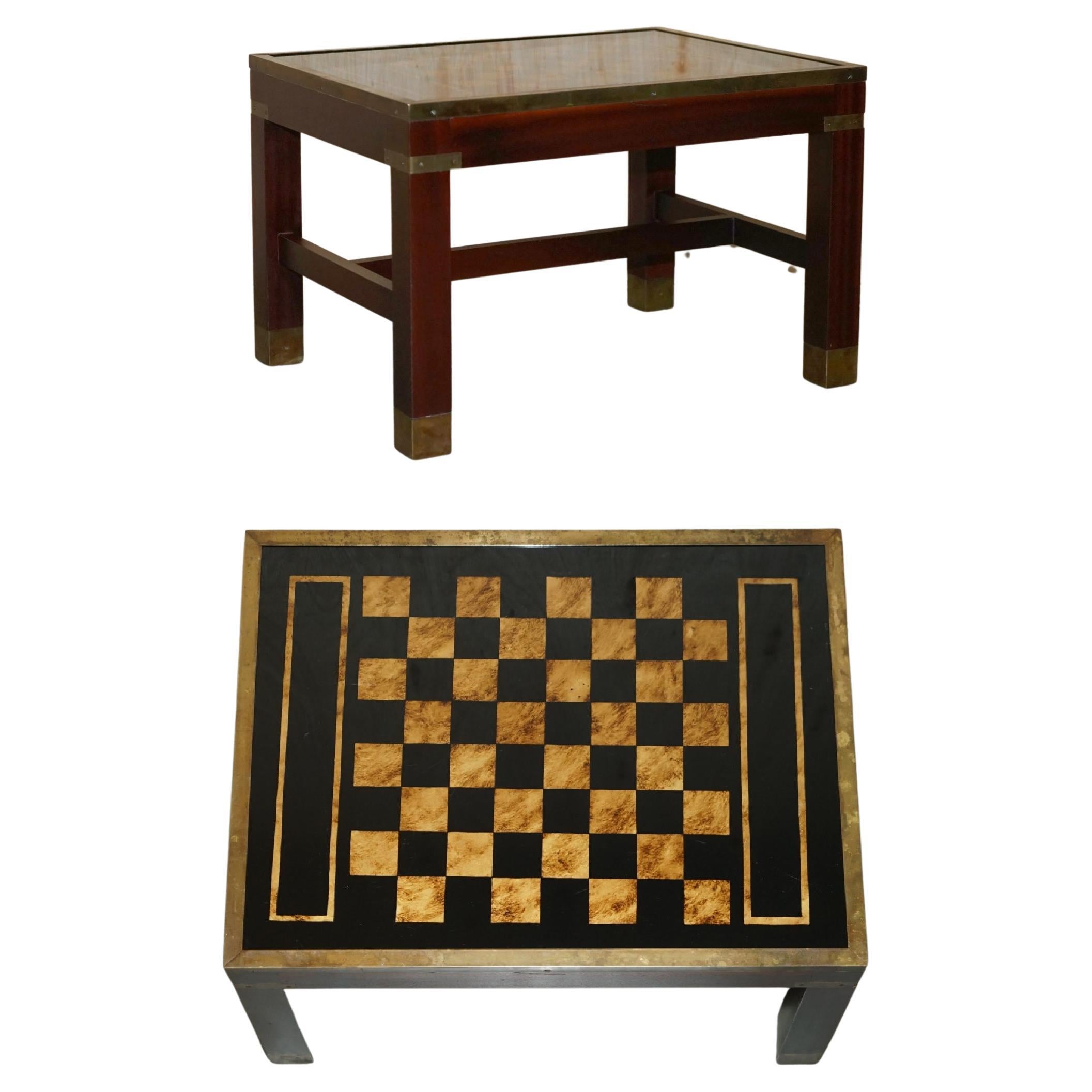 Vintage Burr Walnut & Hardwood Military Campaign Chessboard Chess Coffee Table