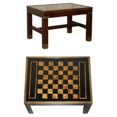 Vintage Burr Walnut & Hardwood Military Campaign Chessboard Chess Coffee Table