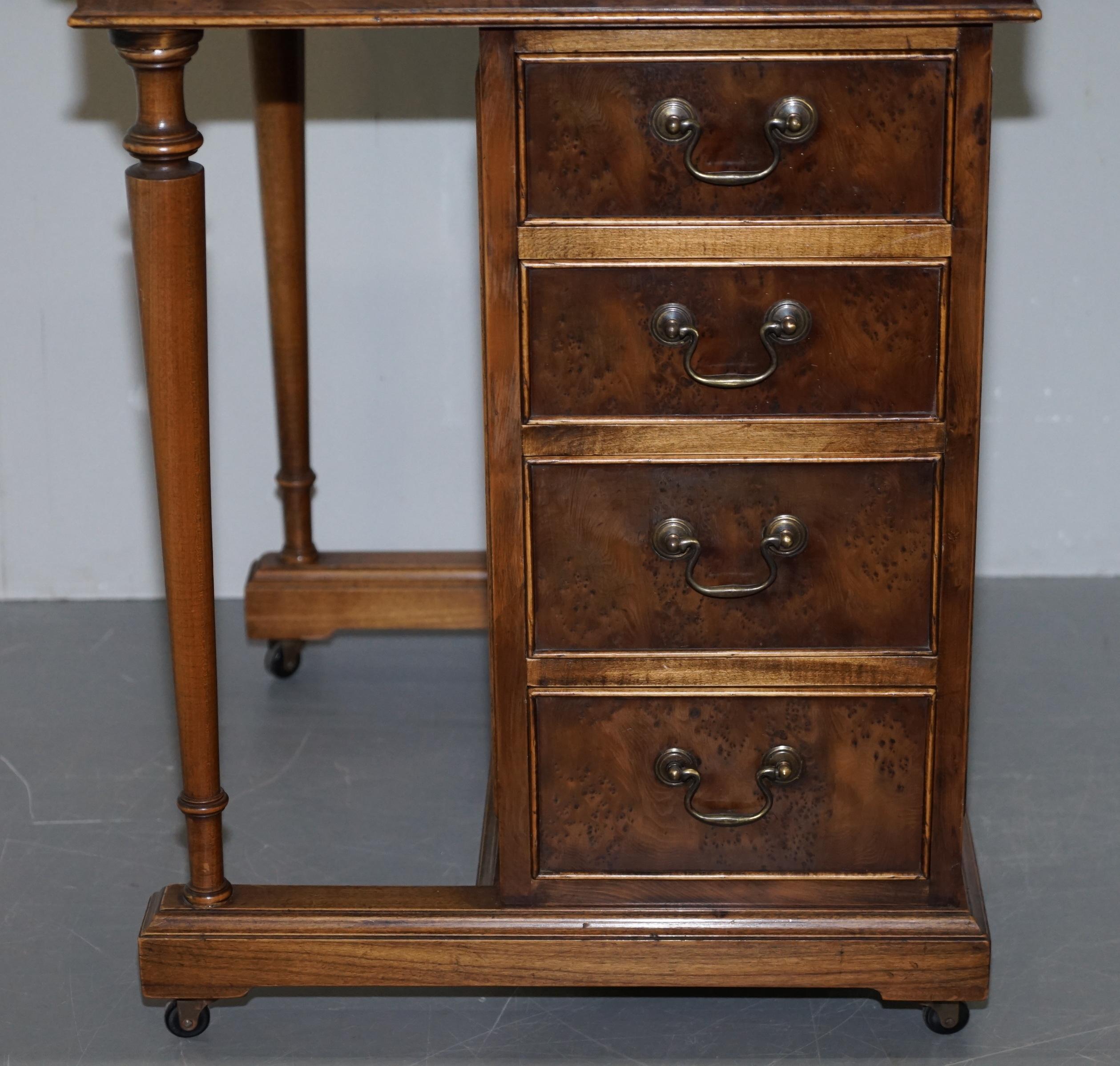 Vintage Burr Walnut, Leather and Brass Gallery Rail Davenport Desk Workstation For Sale 3