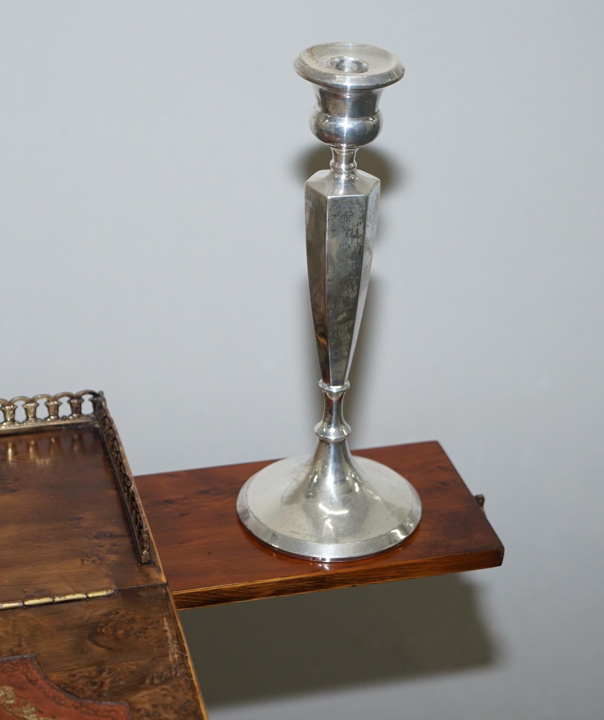 Vintage Burr Walnut, Leather and Brass Gallery Rail Davenport Desk Workstation For Sale 9