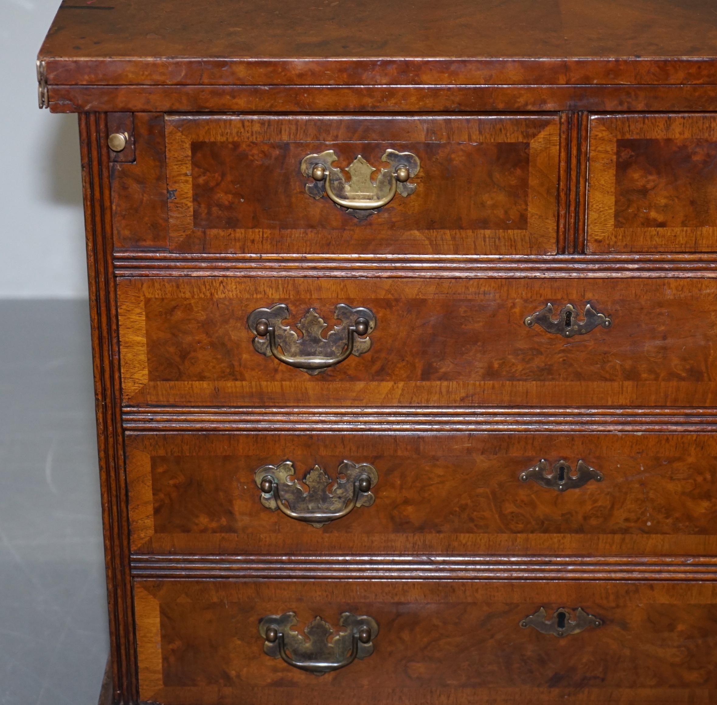 English Vintage Burr Walnut Medium Sized Chest of Drawers with Butlers Serving Tray