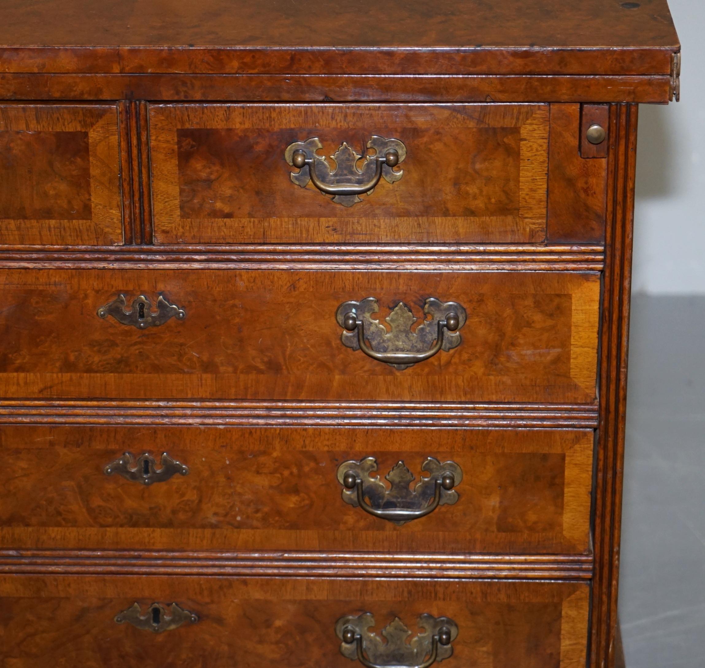 Hand-Crafted Vintage Burr Walnut Medium Sized Chest of Drawers with Butlers Serving Tray