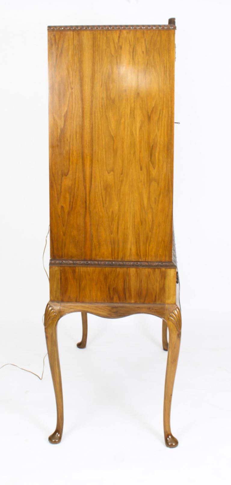 Vintage Burr Walnut Queen Anne Cocktail Cabinet Drinks Dry Bar Early 20th C For Sale 12