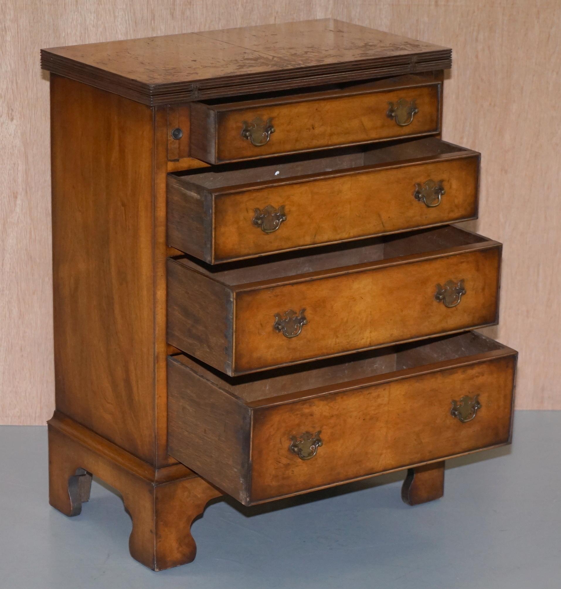 Vintage Burr Walnut Side Table Sized Chest of Drawers with Butlers Serving Tray 7
