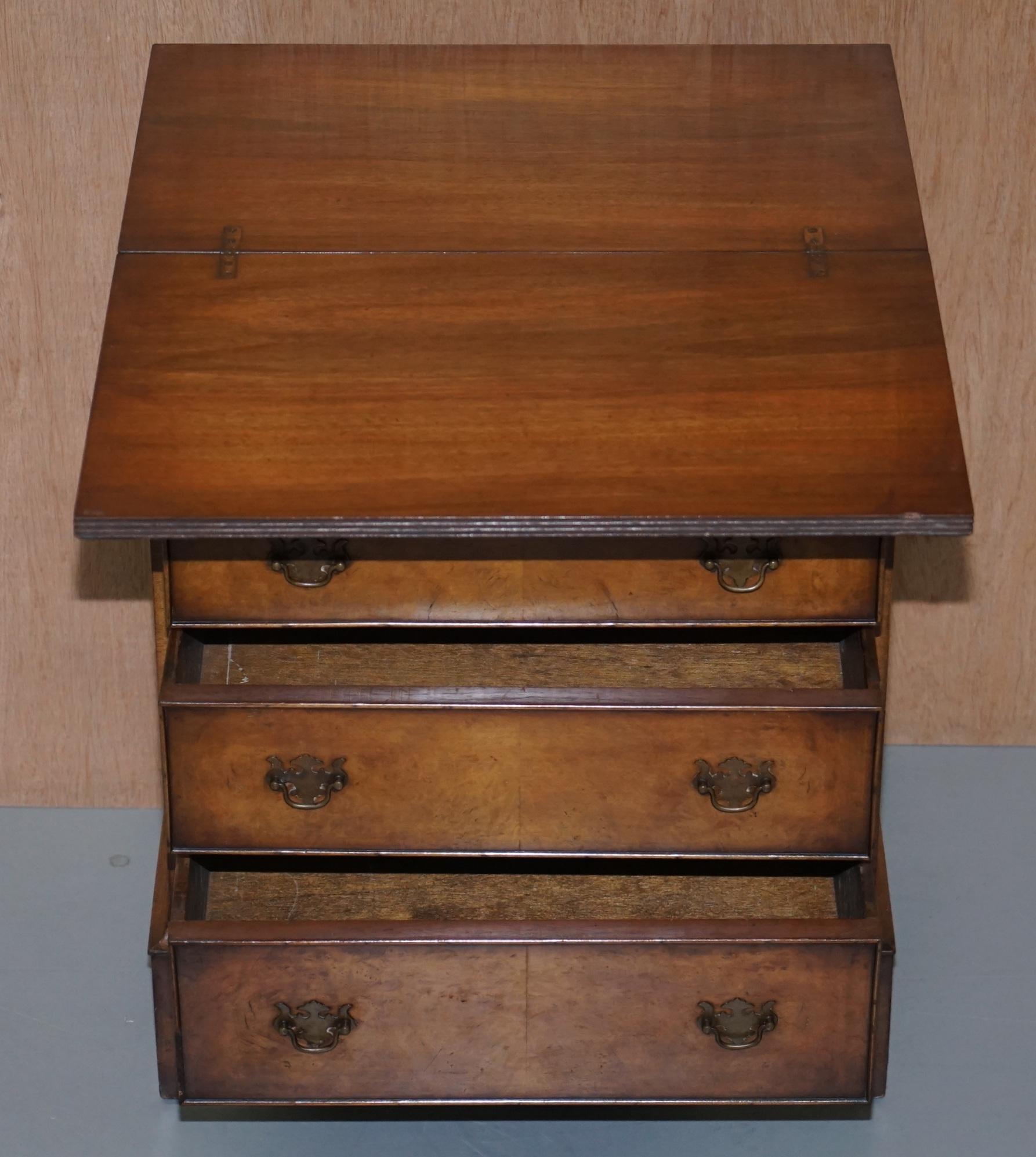 Vintage Burr Walnut Side Table Sized Chest of Drawers with Butlers Serving Tray 11