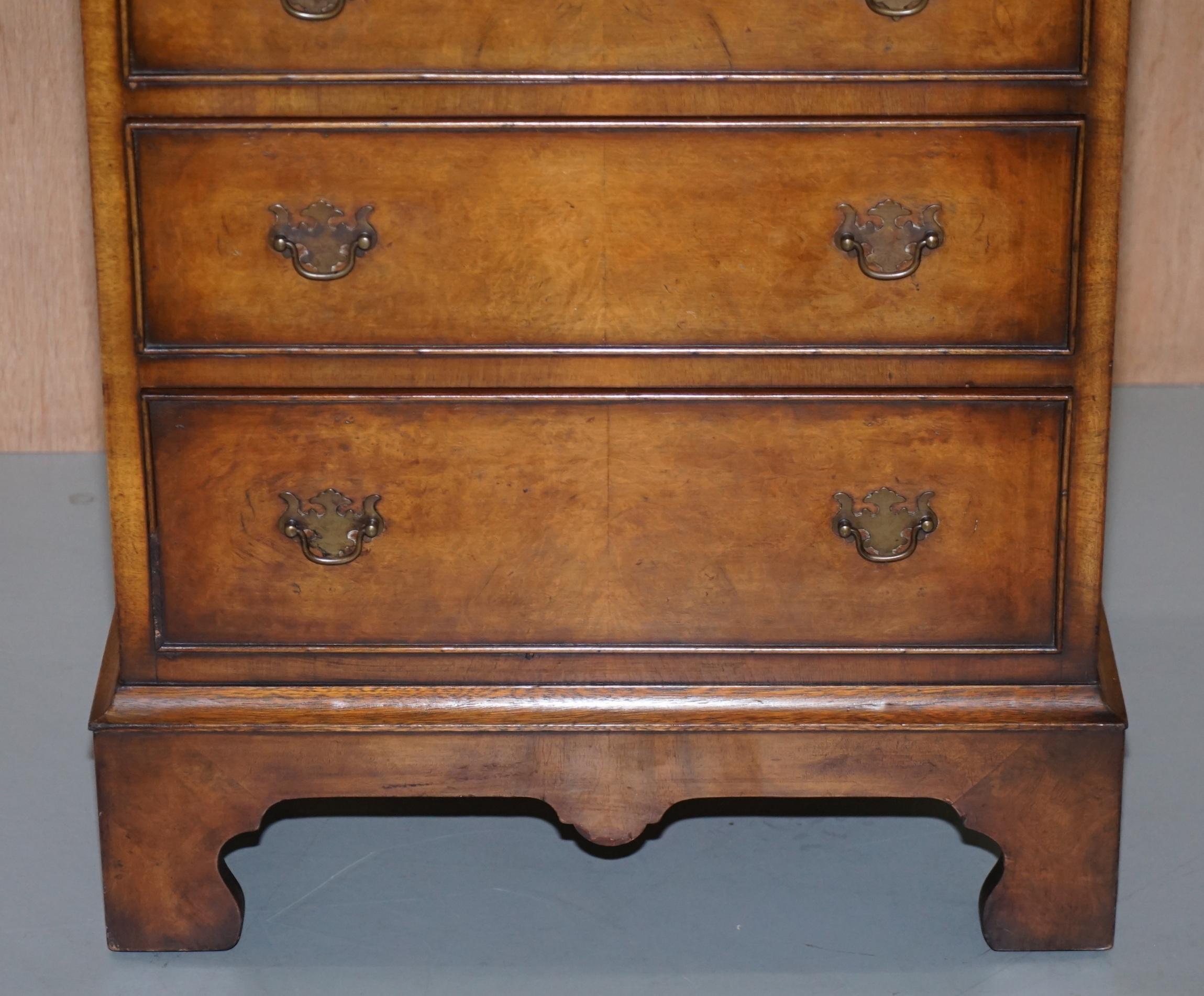 20th Century Vintage Burr Walnut Side Table Sized Chest of Drawers with Butlers Serving Tray