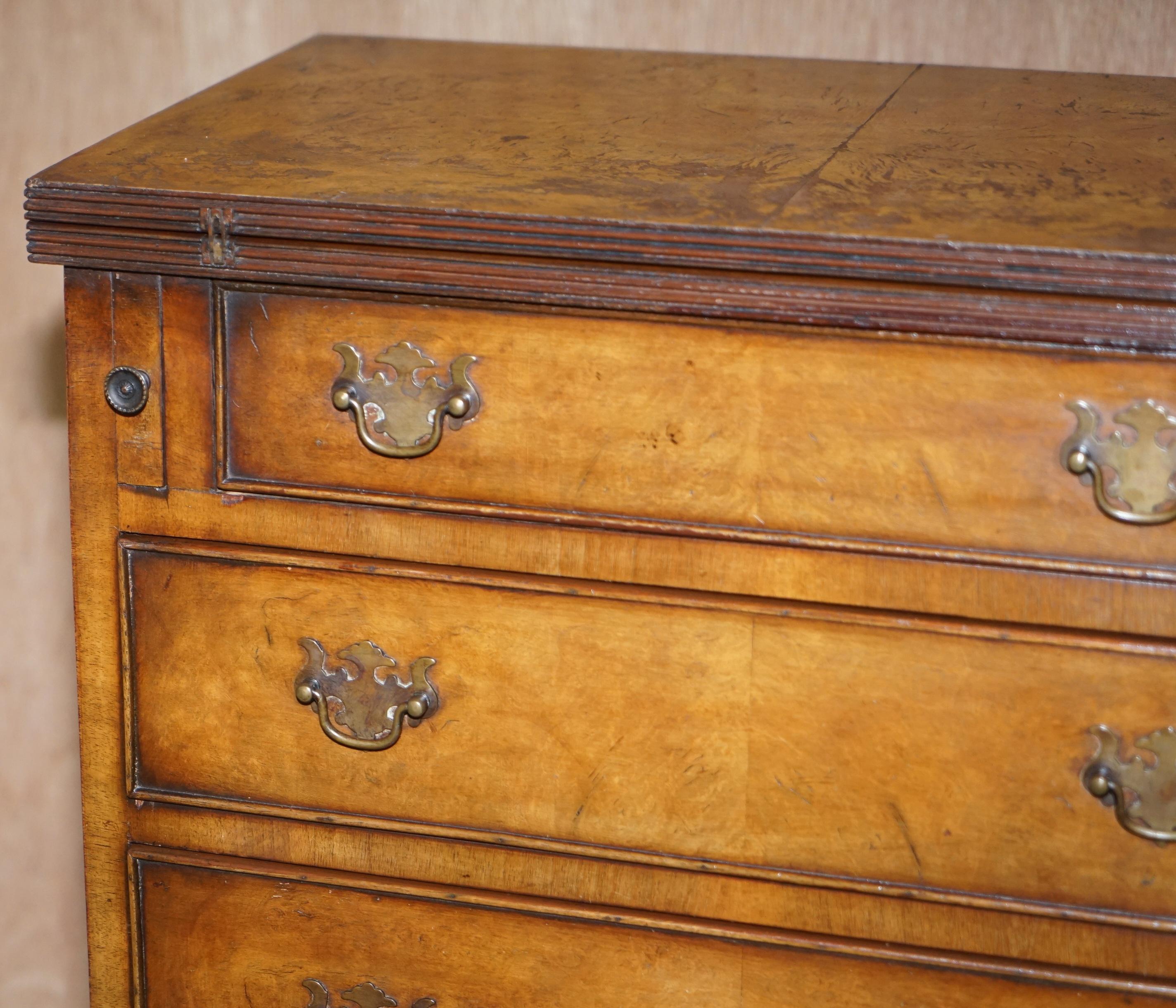 Vintage Burr Walnut Side Table Sized Chest of Drawers with Butlers Serving Tray 1