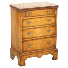 Vintage Burr Walnut Side Table Sized Chest of Drawers with Butlers Serving Tray