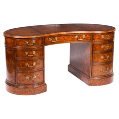 Vintage Burr Walnut Victorian Revival Kidney Desk 20th Century