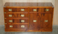 Vintage Burr Yew Military Campaign Sideboard Drinks Cabinet Bank of Drawers