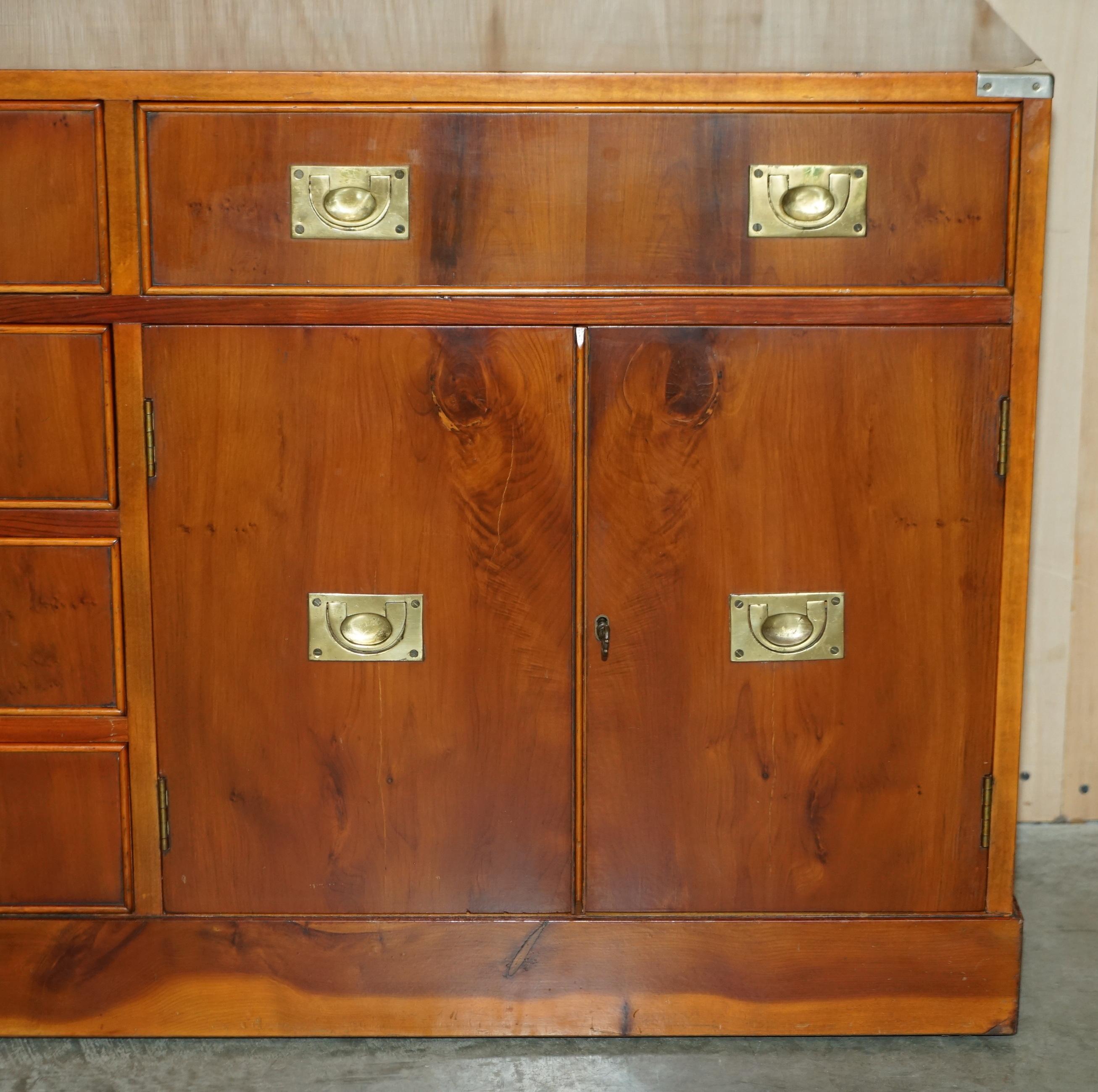 Vintage Burr Yew Military Campaign Sideboard Drinks Cabinet Bank of Drawers For Sale 2