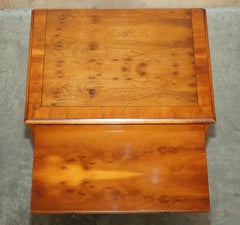 Vintage Burr Yew Wood Bedside / Side End Table Drawers with Butlers Serving Tray