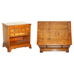 Vintage Burr Yew Wood Bedside / Side End Table Drawers with Butlers Serving Tray