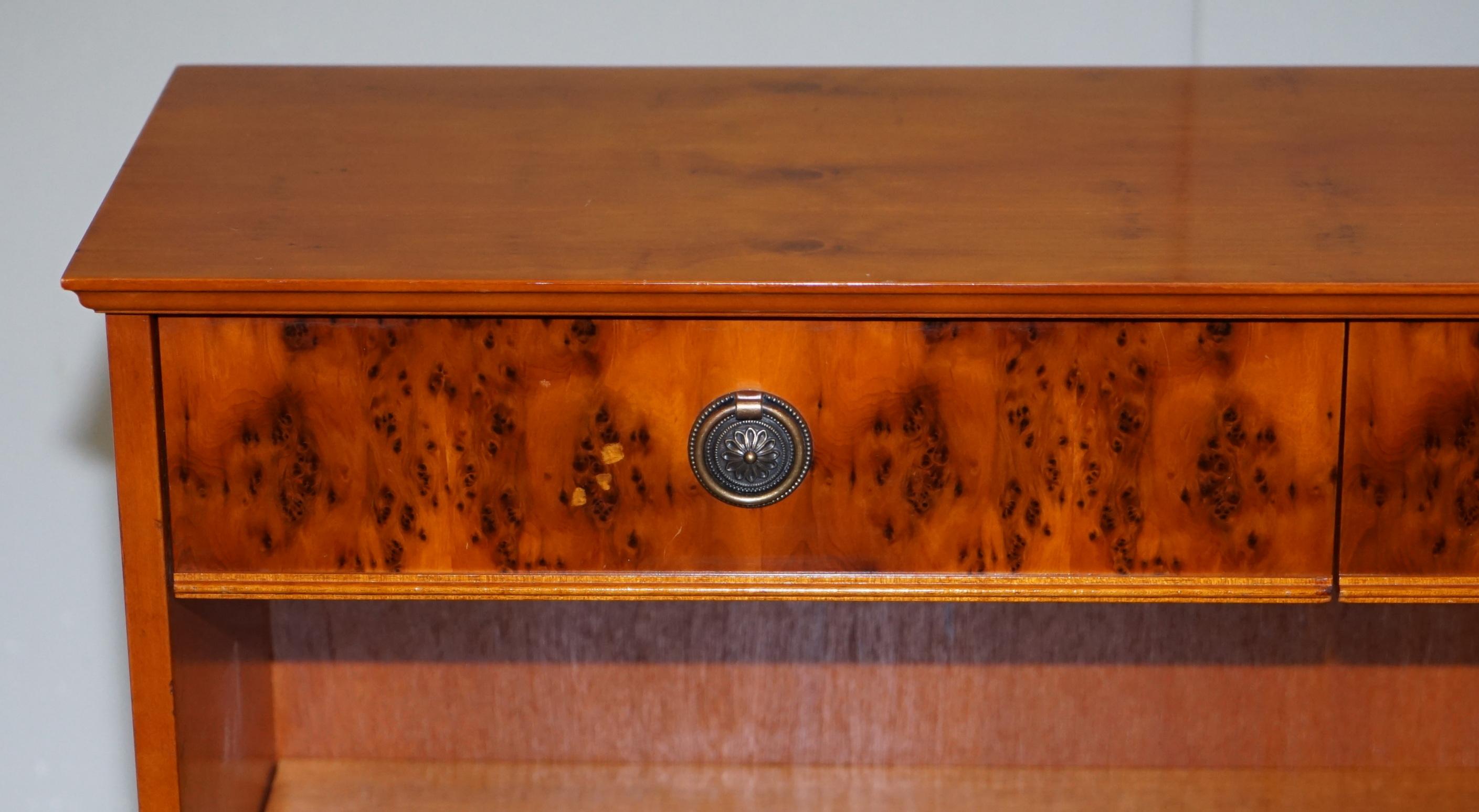 20th Century Vintage Burr Yew Wood Beresford & Hicks Two Drawer Open Dwarf Library Bookcase