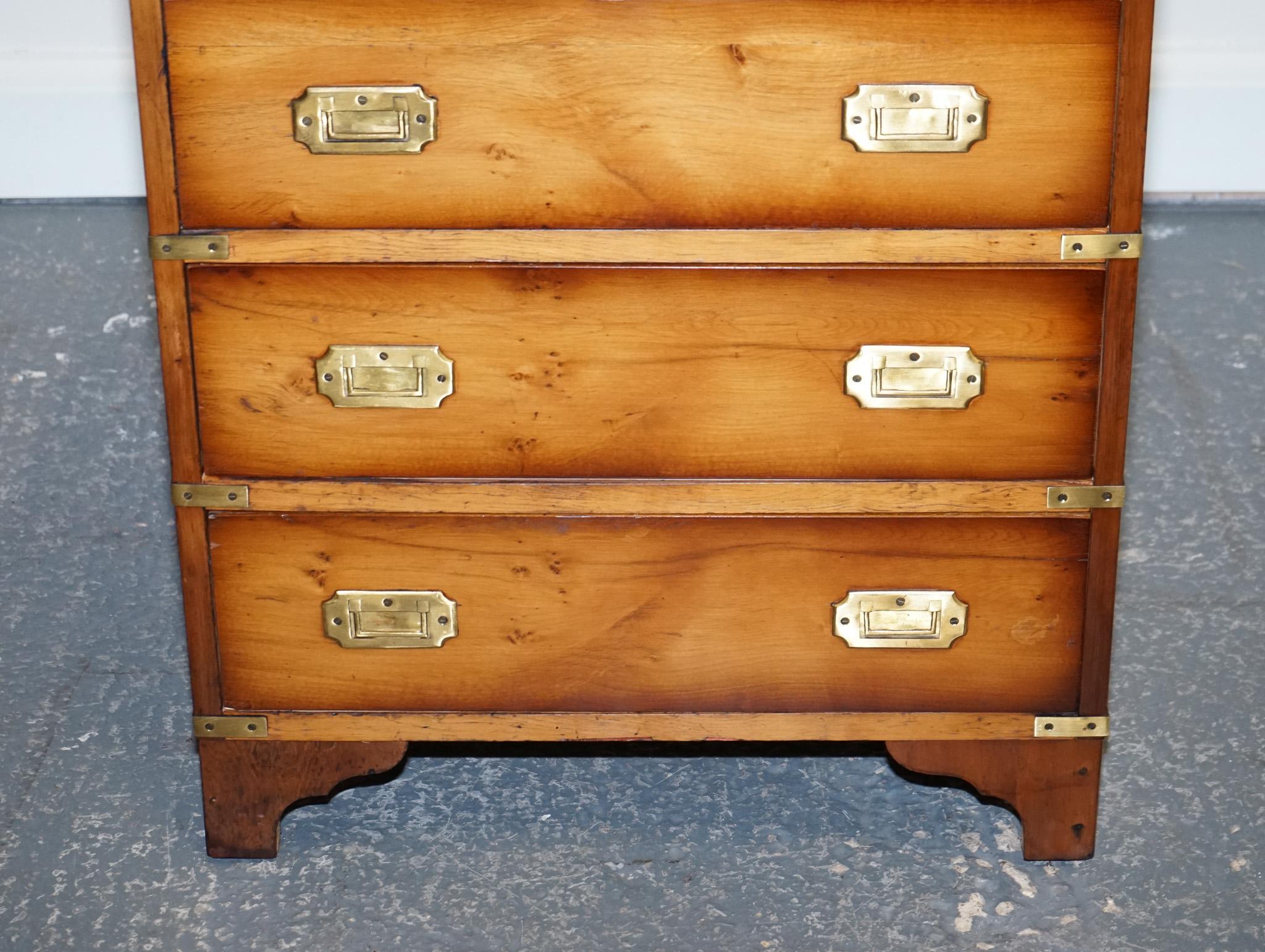 Vintage Burr Yew Wood Chest of Drawers with Brass Handles 6