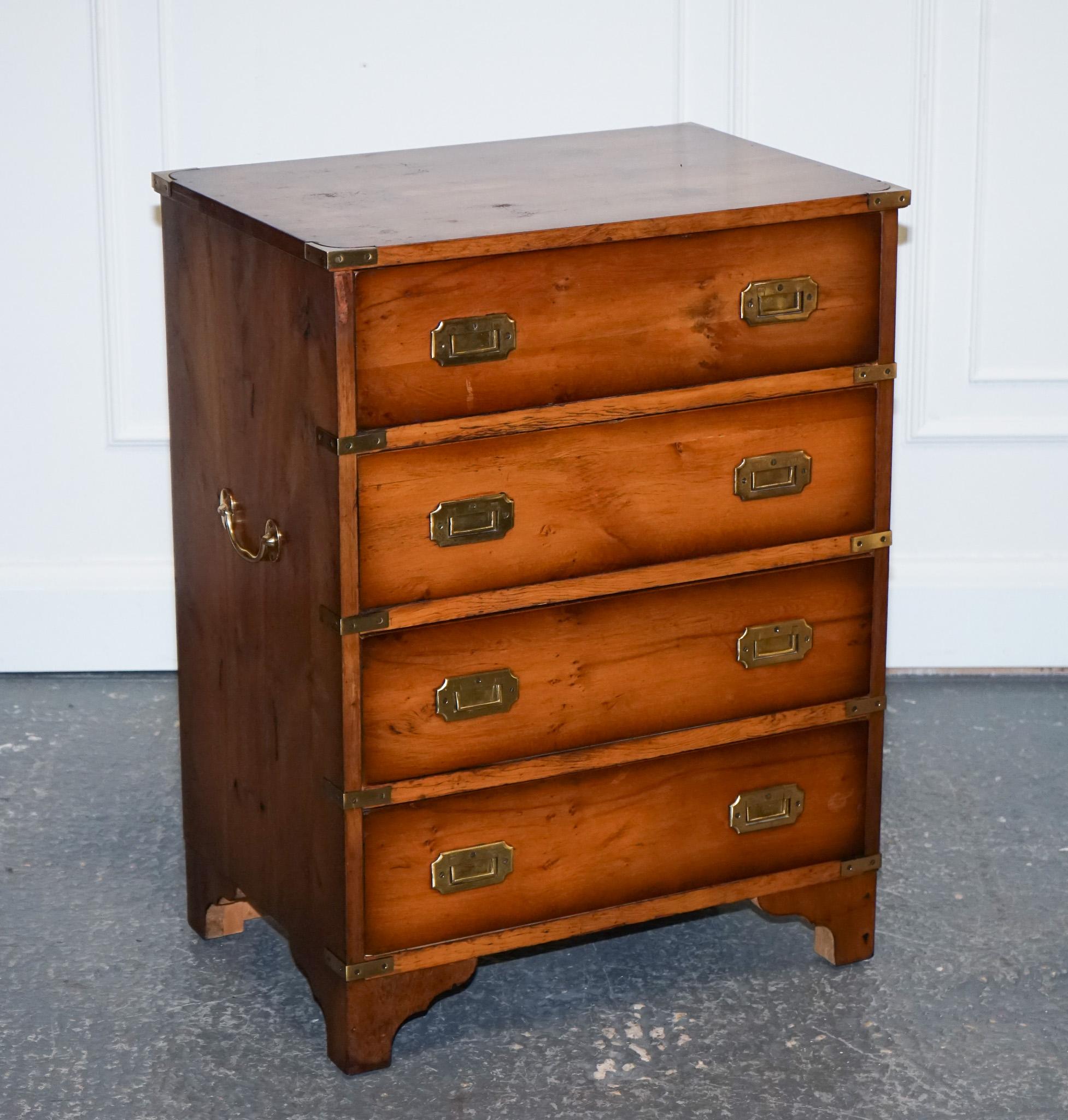 British Vintage Burr Yew Wood Chest of Drawers with Brass Handles