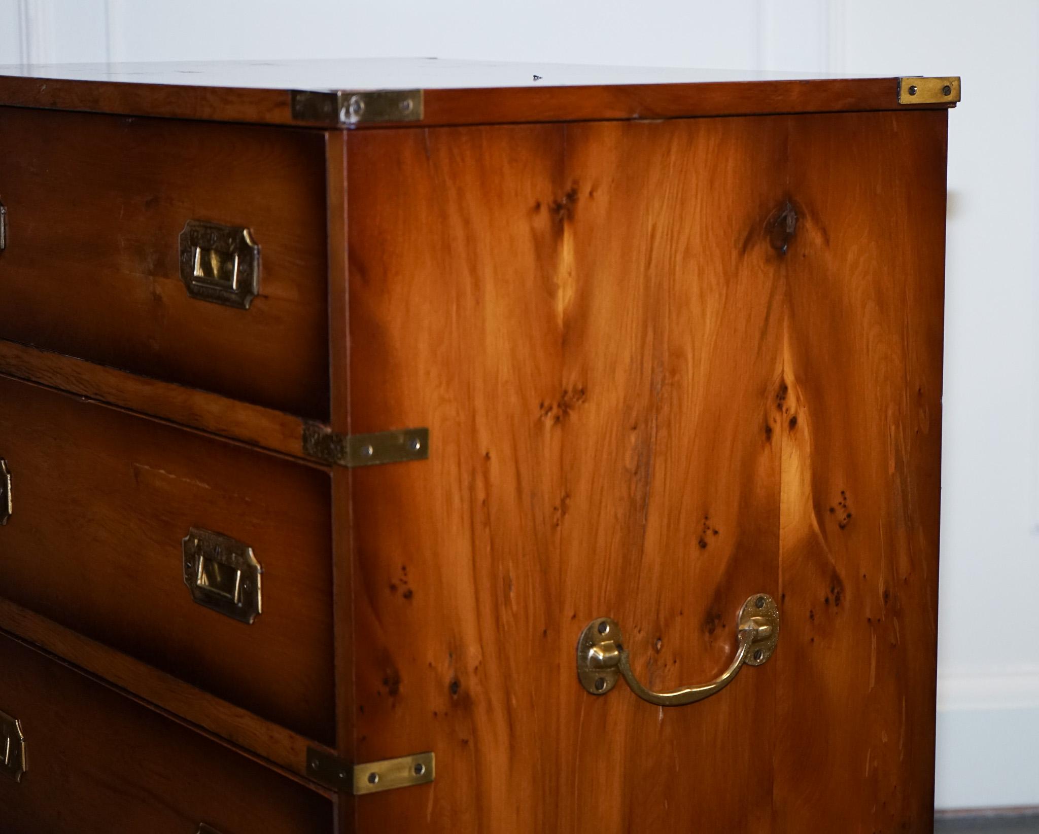 Hand-Crafted Vintage Burr Yew Wood Chest of Drawers with Brass Handles