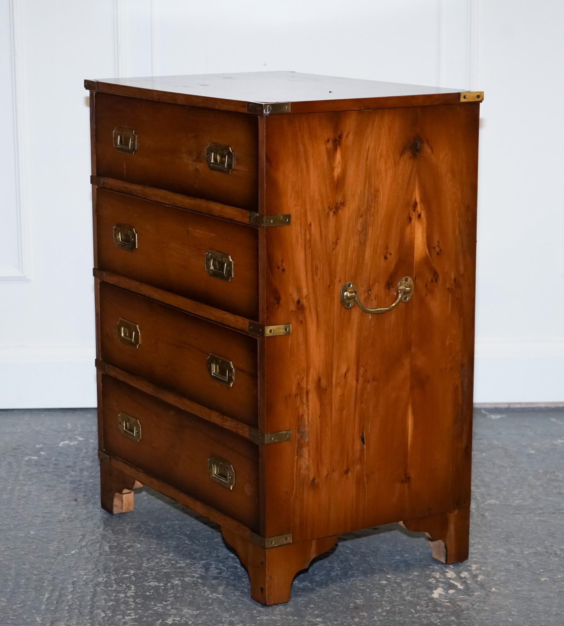 20th Century Vintage Burr Yew Wood Chest of Drawers with Brass Handles