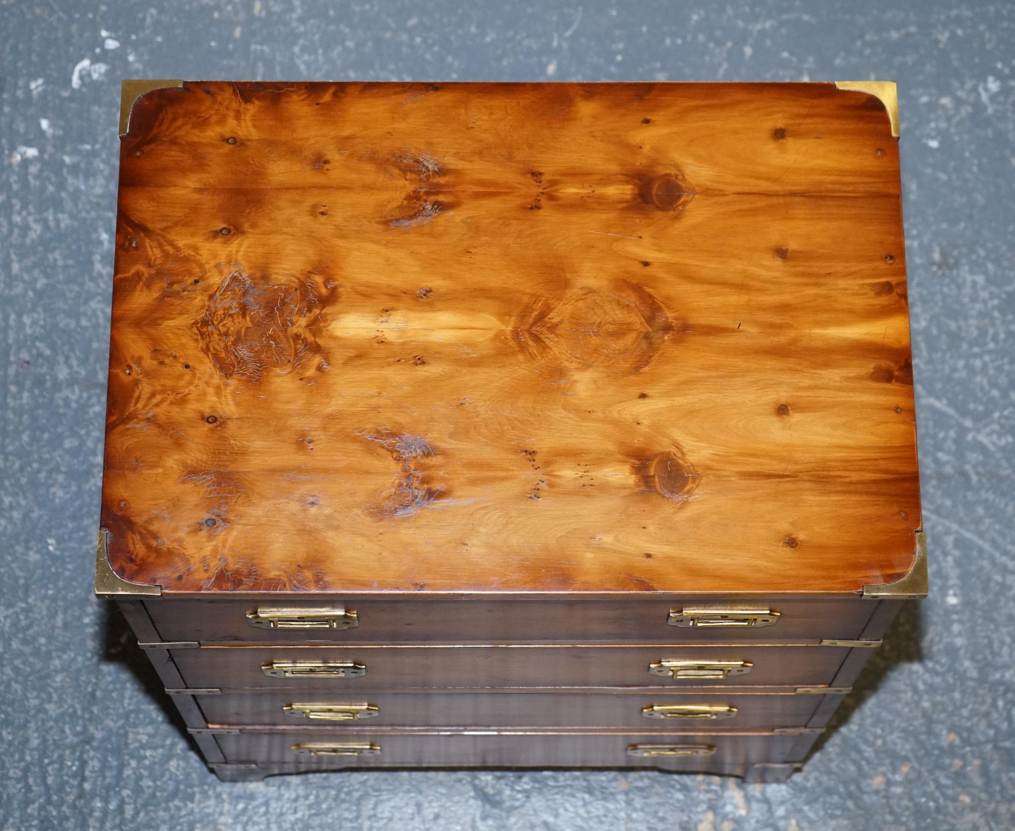 Vintage Burr Yew Wood Chest of Drawers with Brass Handles 1