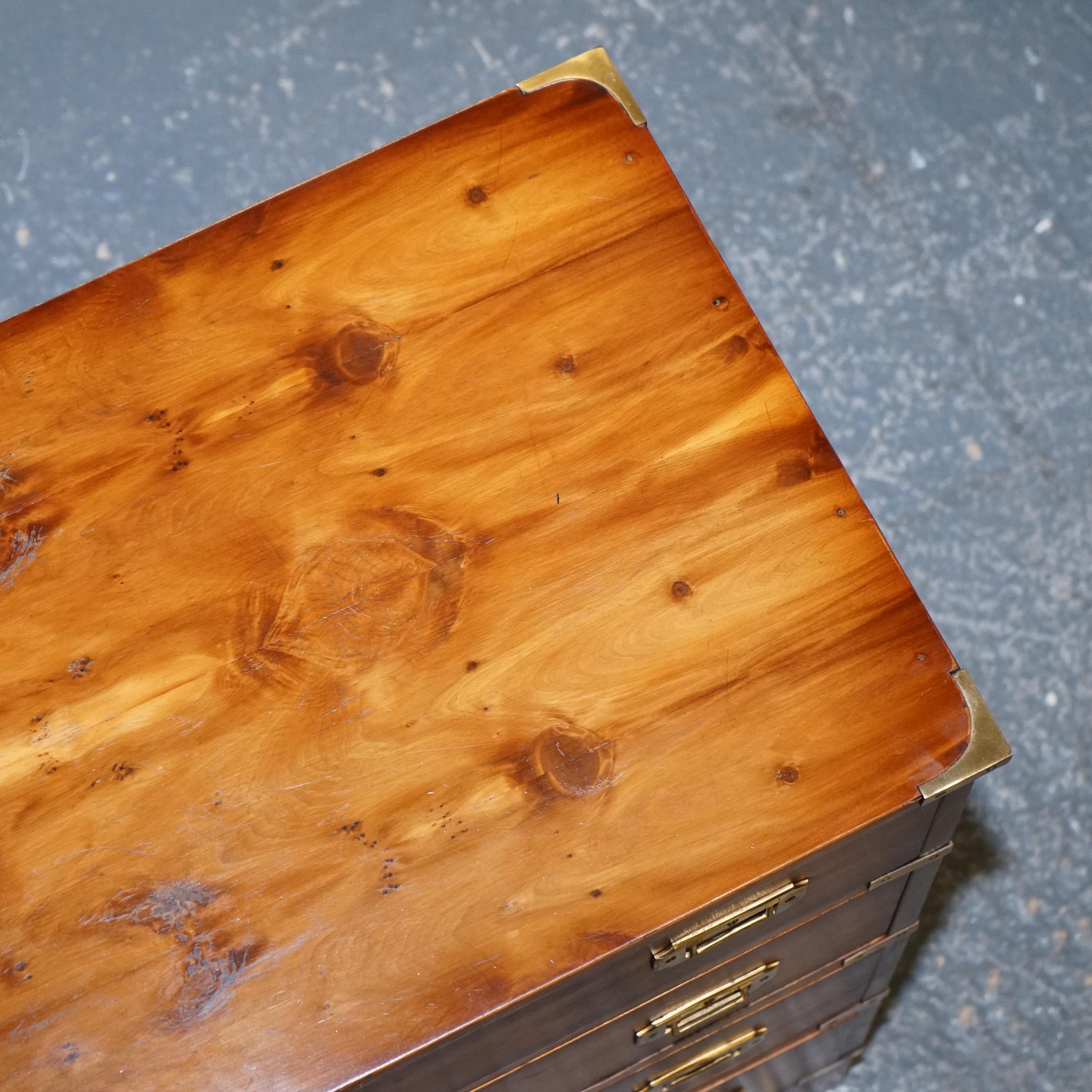 Vintage Burr Yew Wood Chest of Drawers with Brass Handles 3