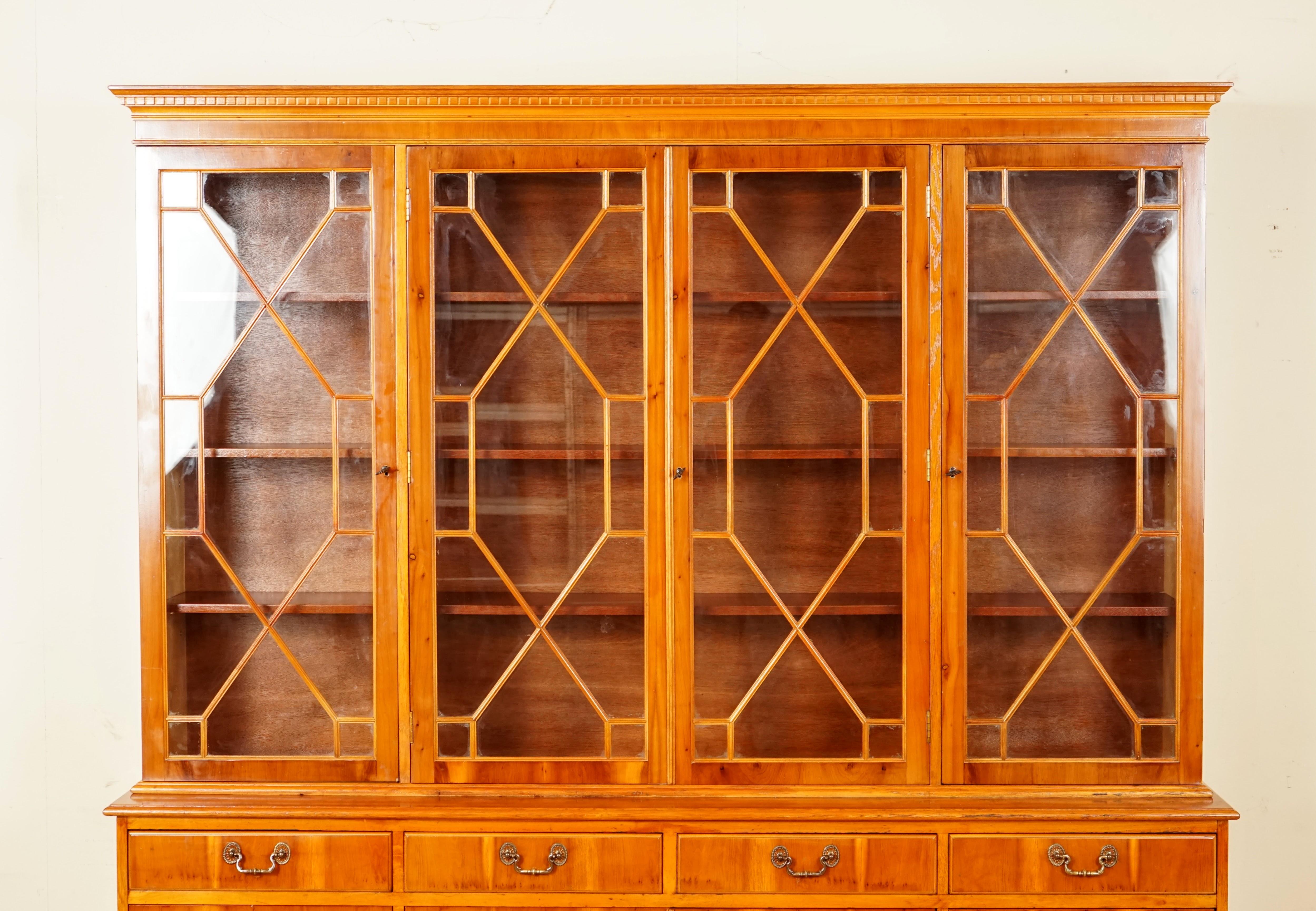 Hand-Crafted Vintage Burr Yew Wood Display Cabinet Bookcase with Keys