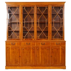 Vintage Burr Yew Wood Display Cabinet Bookcase with Keys