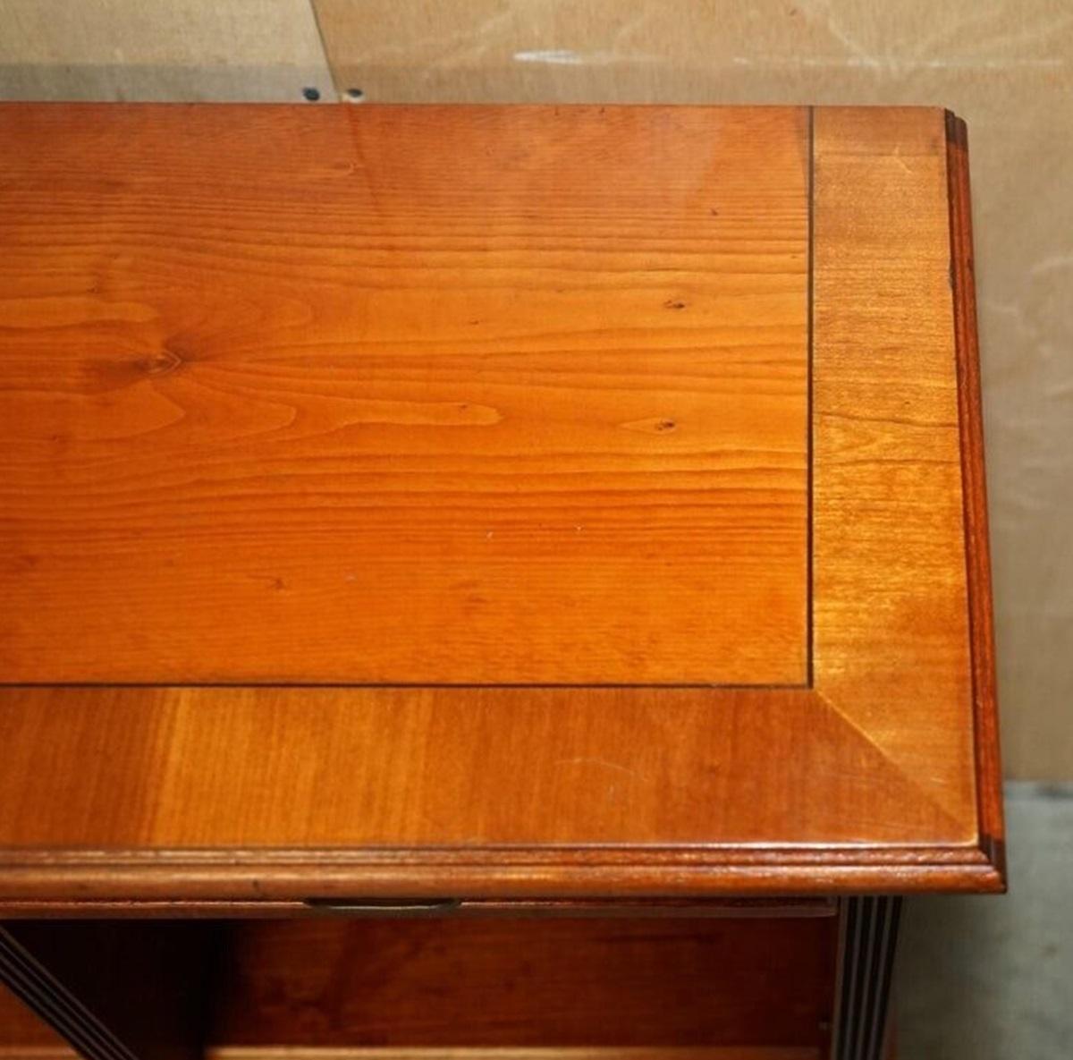 Vintage Burr Yew Wood Dwarf Open Bookcase or Sideboard three Large Drawers For Sale 7