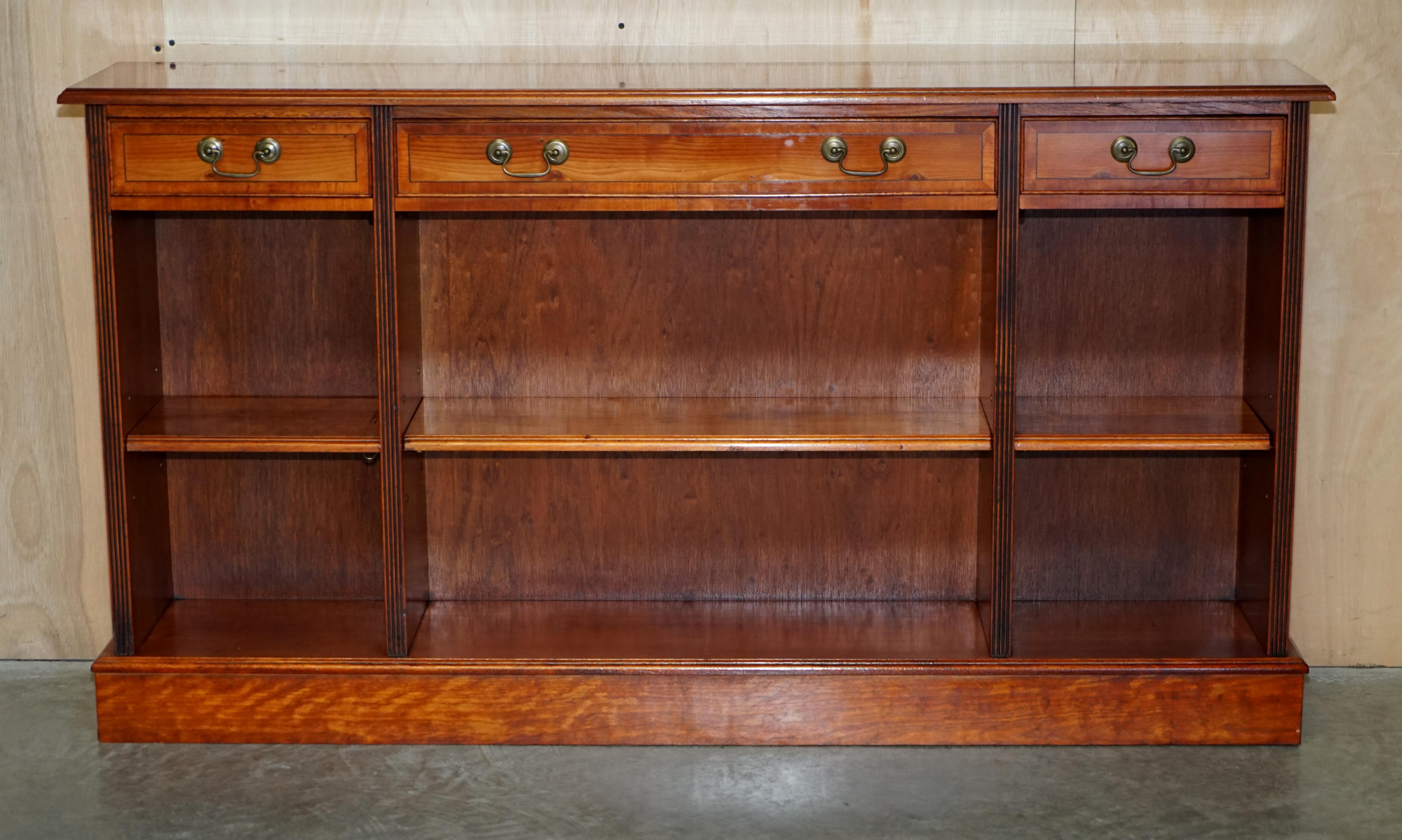 Art Deco Vintage Burr Yew Wood Dwarf Open Bookcase or Sideboardthree Large Drawers