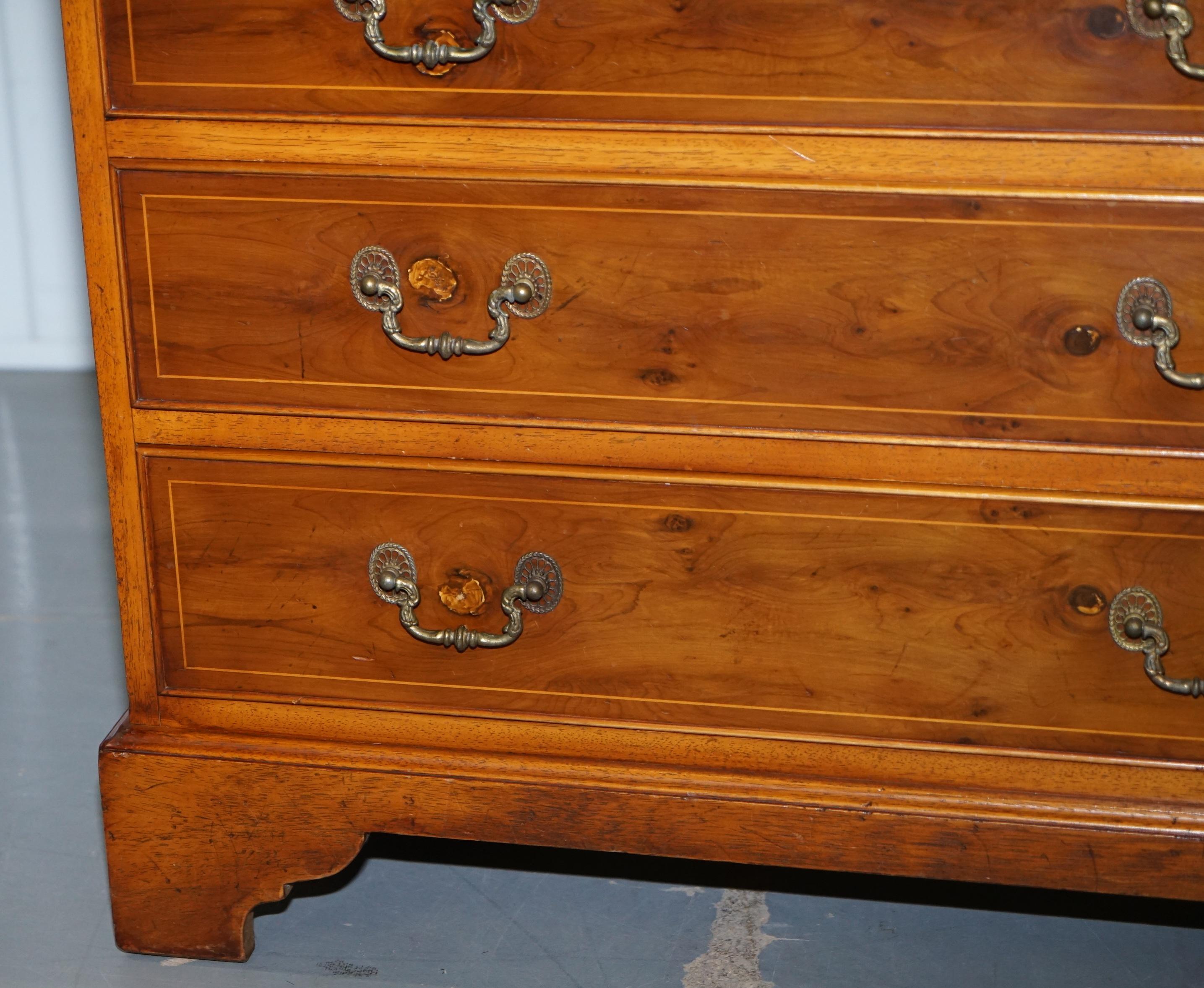 Vintage Burr Yew Wood Large Sideboard Bank of Drawers Campaign Style, England 3
