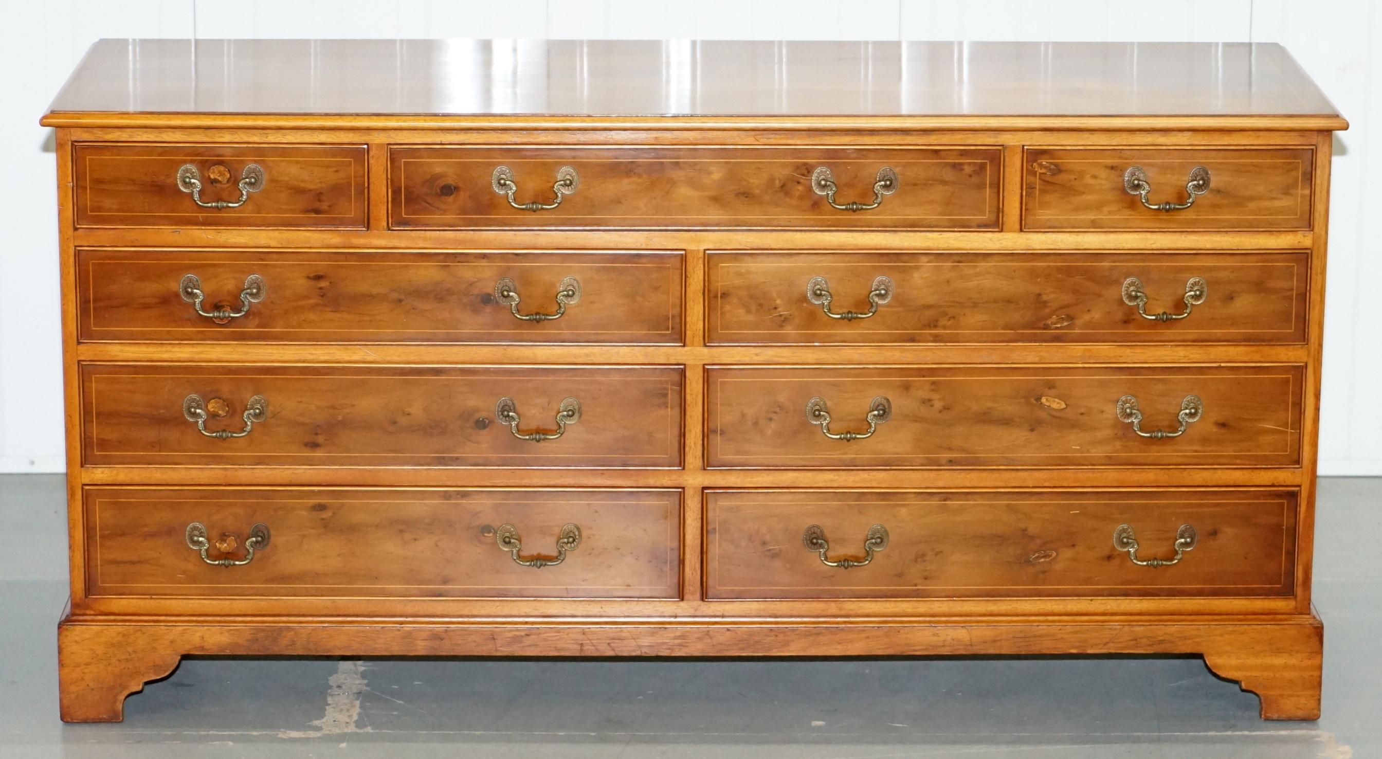 Wimbledon-Furniture is delighted to offer for sale this lovely burr Yew wood sideboard bank of drawers handmade in England by Burton Furniture

Please note the delivery fee listed is just a guide, it covers within the M25 only, for an accurate